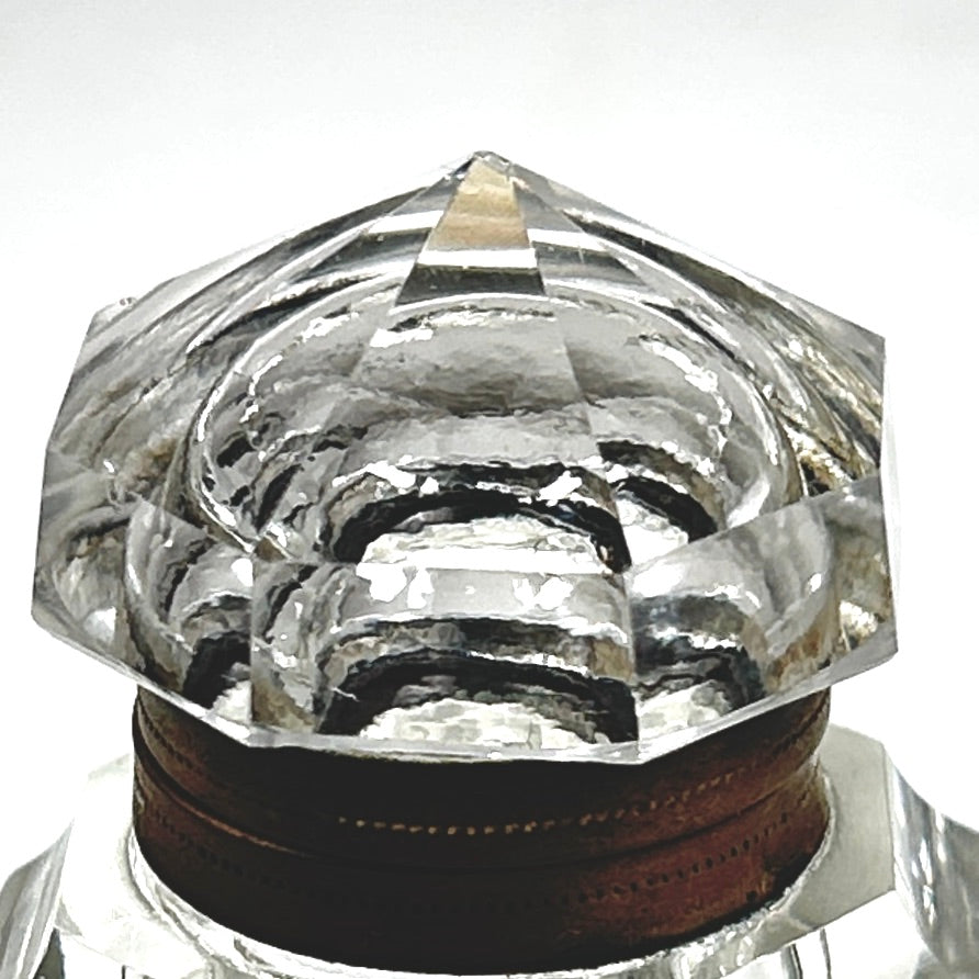 Antique Octagonal Glass Inkwell with Brass Hinged Lid