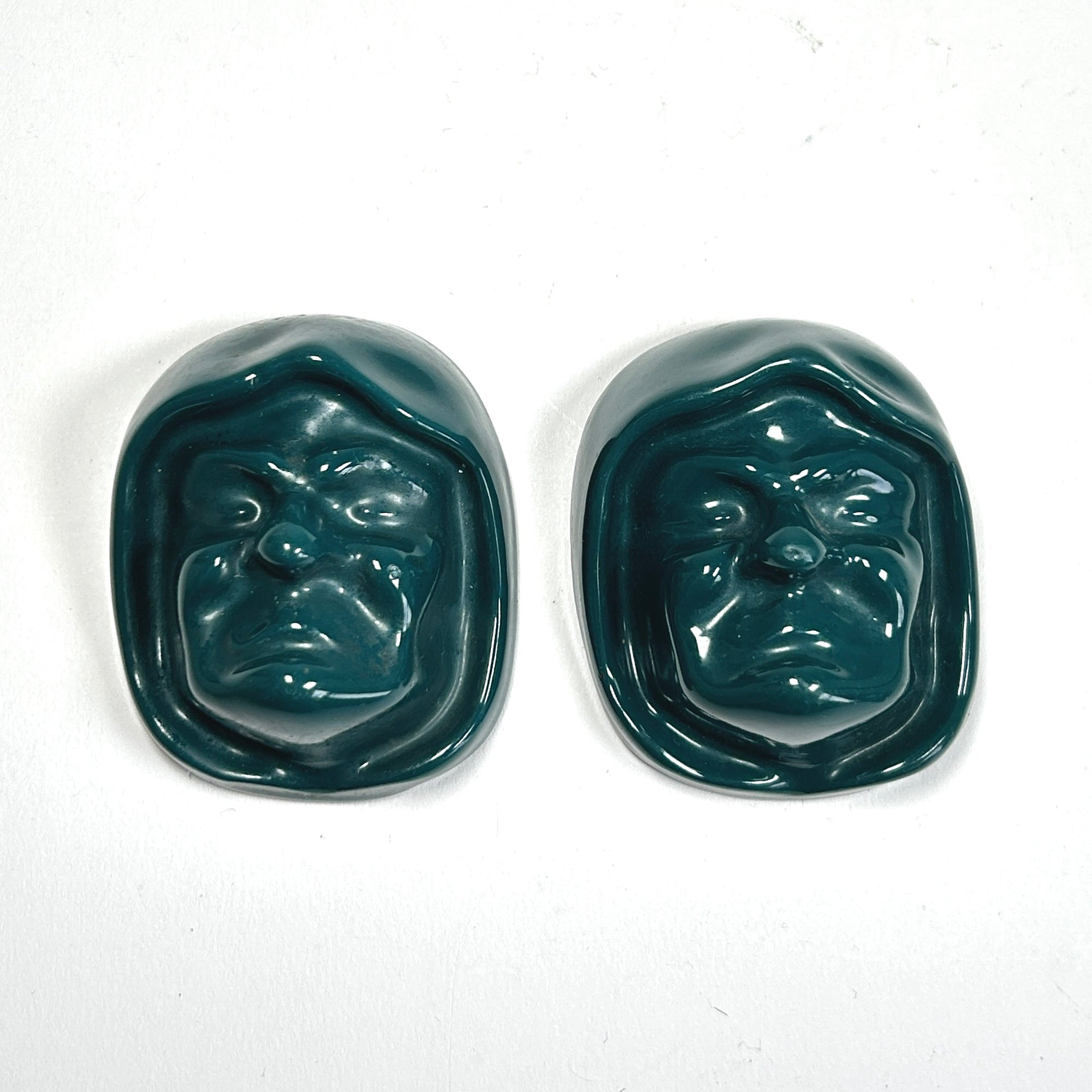Enameled Cast Iron Monk Head Decorations Set by Ferro Porcelain Oakland, California