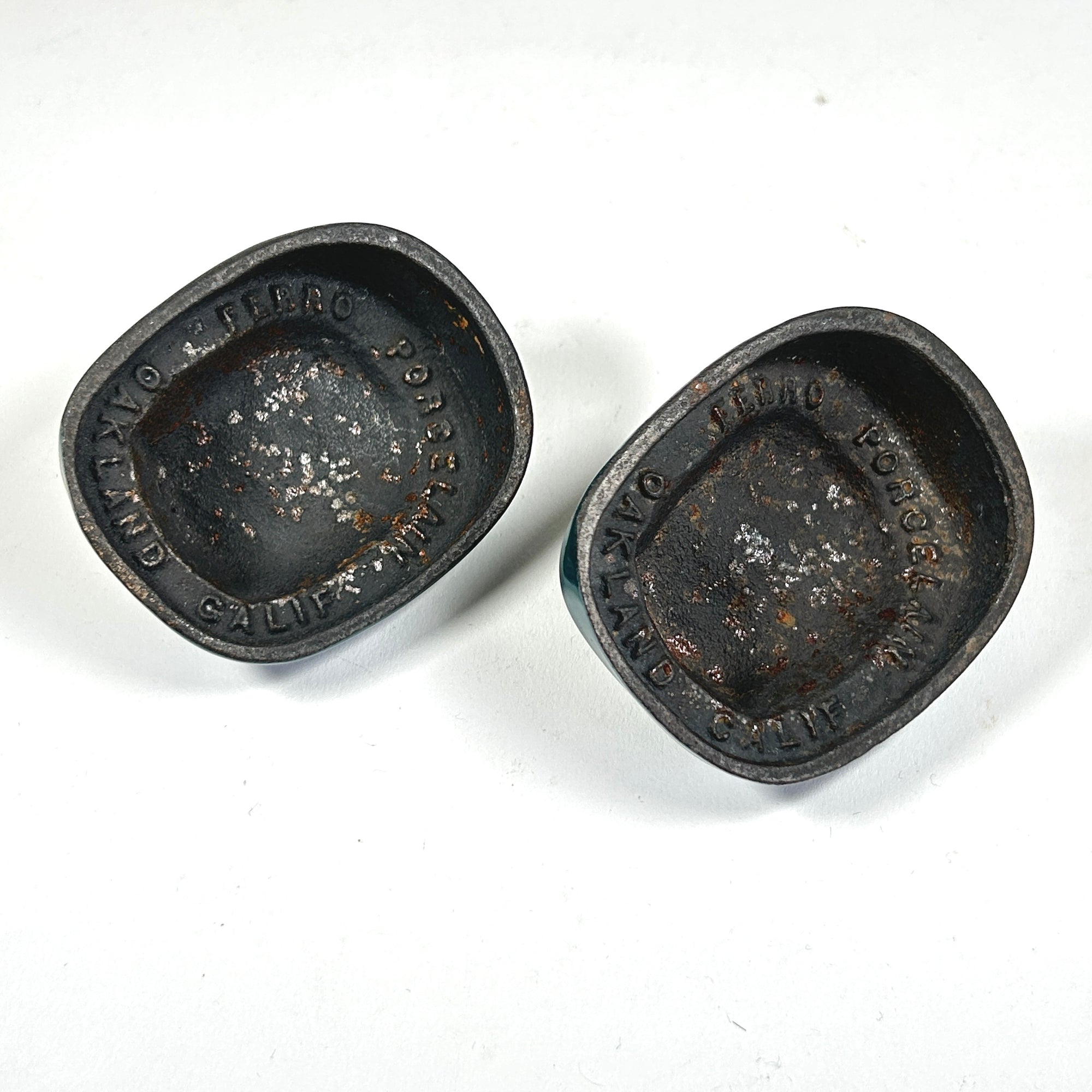 Enameled Cast Iron Monk Head Decorations Set by Ferro Porcelain Oakland, California