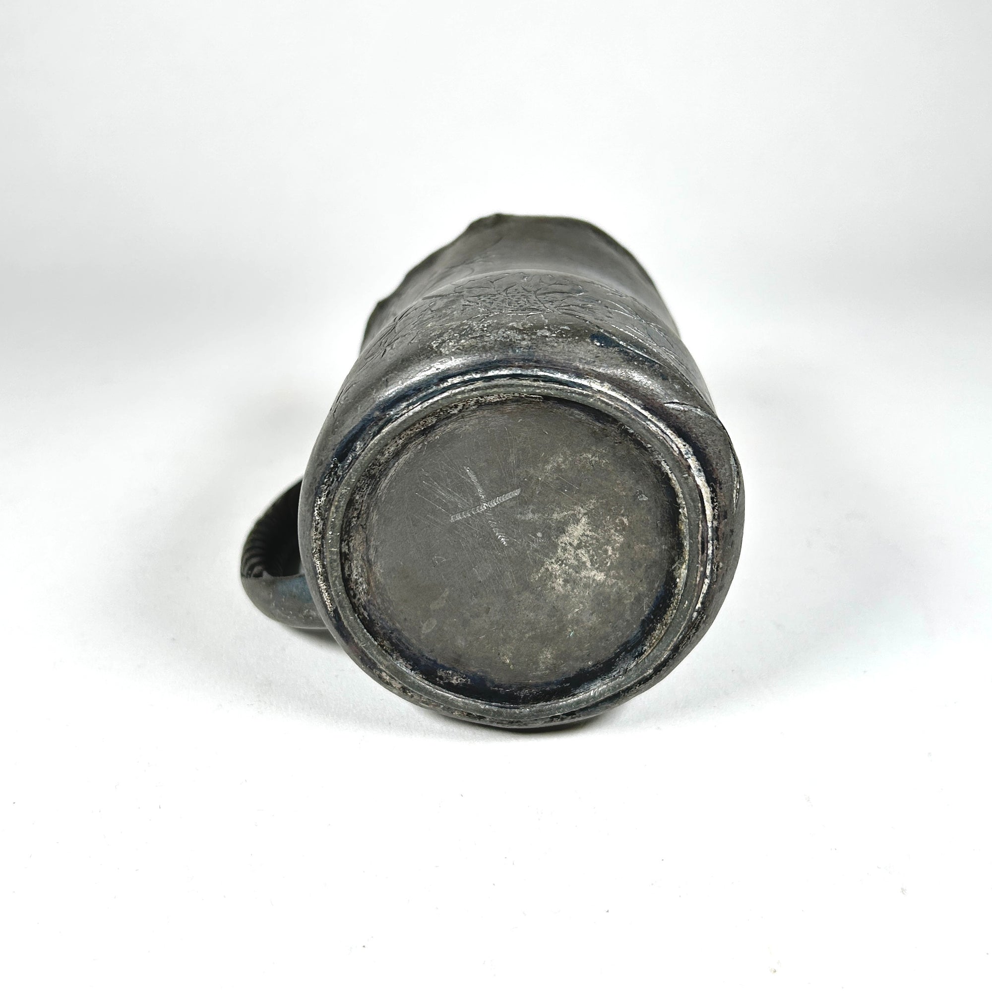 Victorian Pewter Handled Cup with Floral Decor