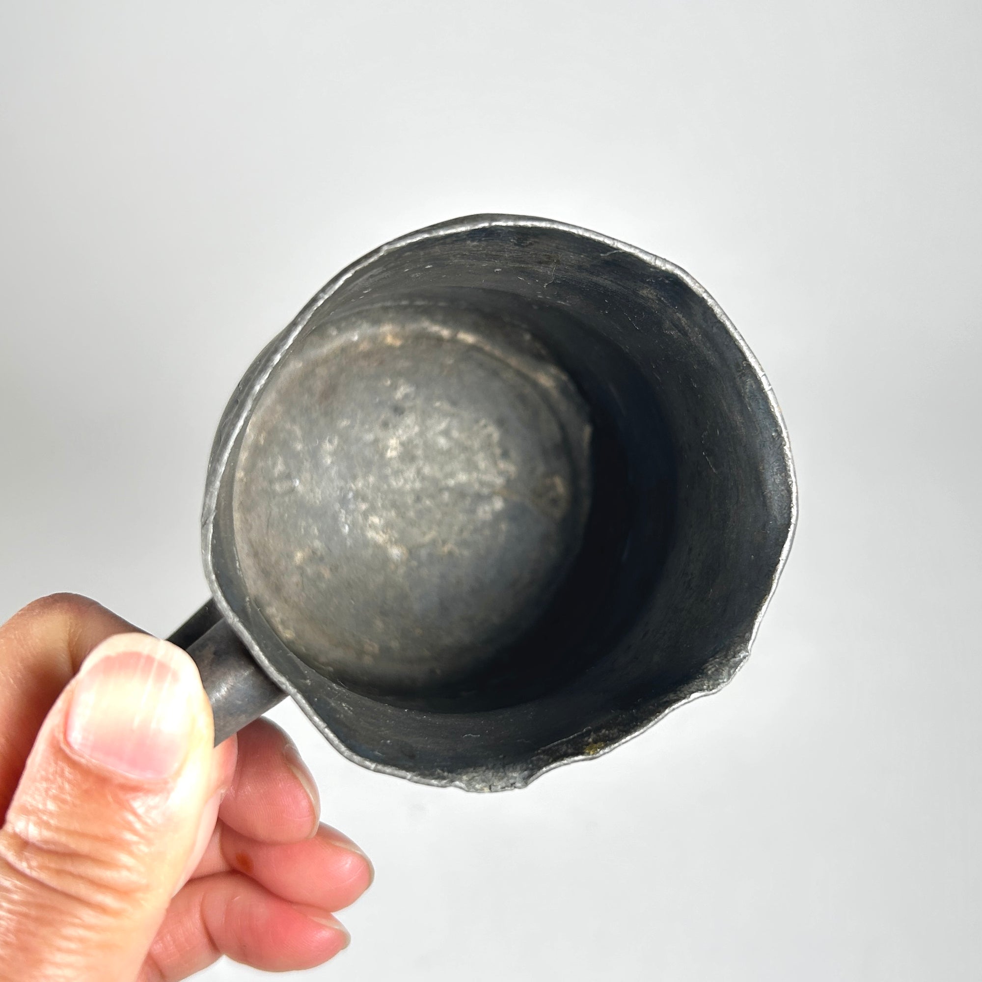Victorian Pewter Handled Cup with Floral Decor
