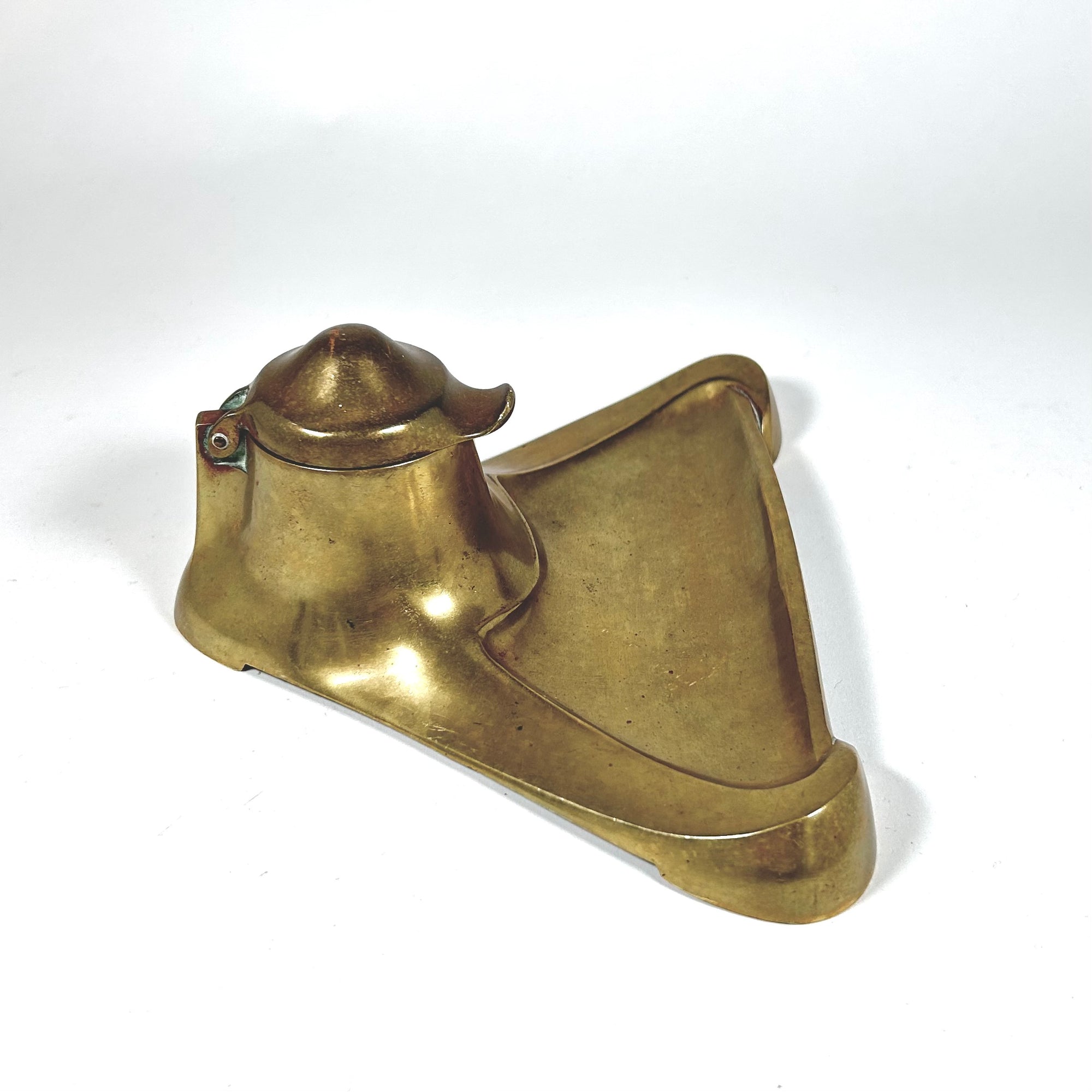 Art Nouveau Triangular Brass Inkwell
