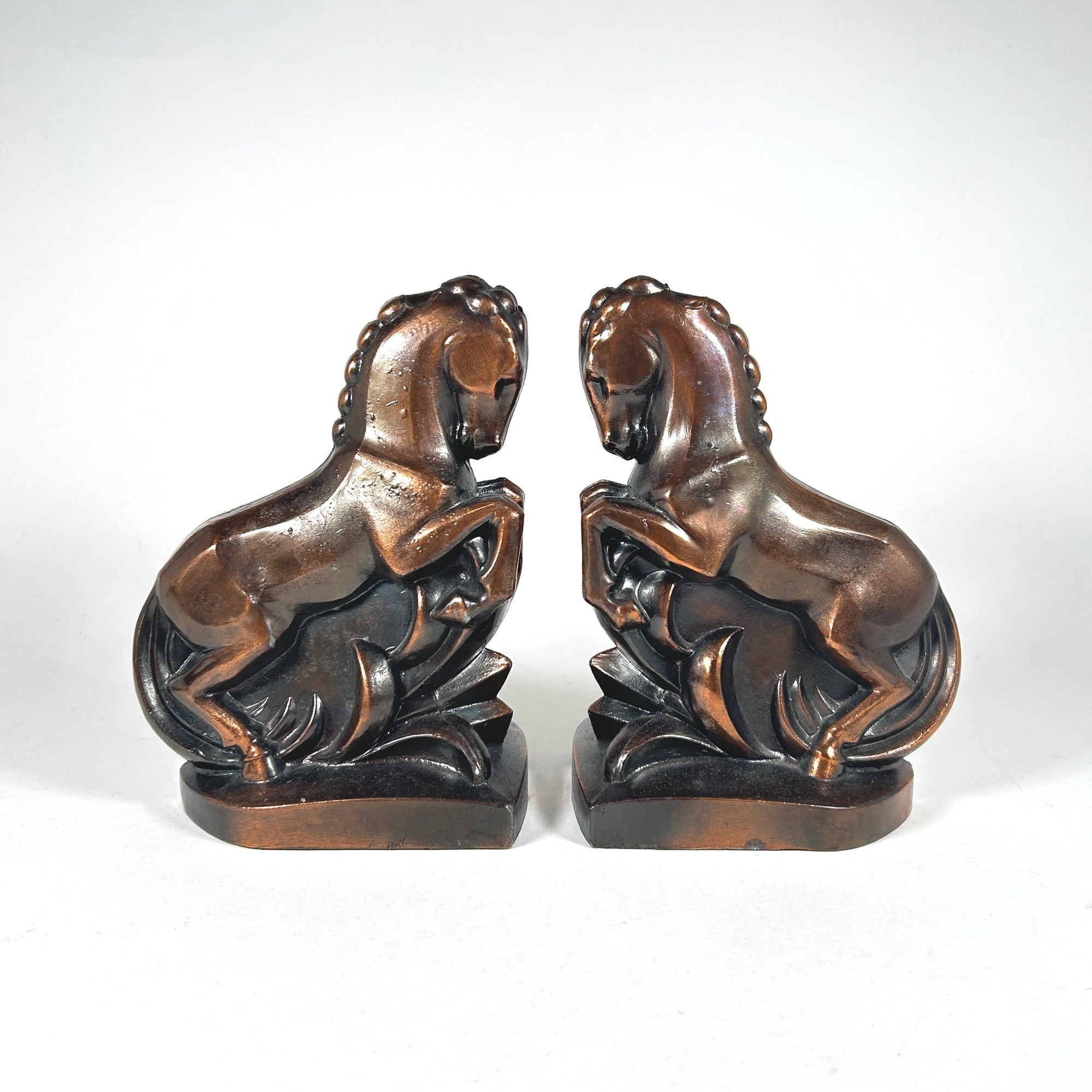 Art Deco Horse Bookends in a Copper Tone