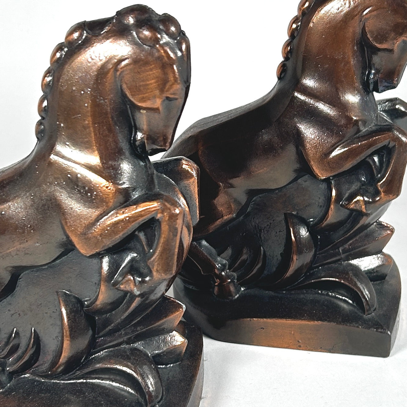 Art Deco Horse Bookends in a Copper Tone