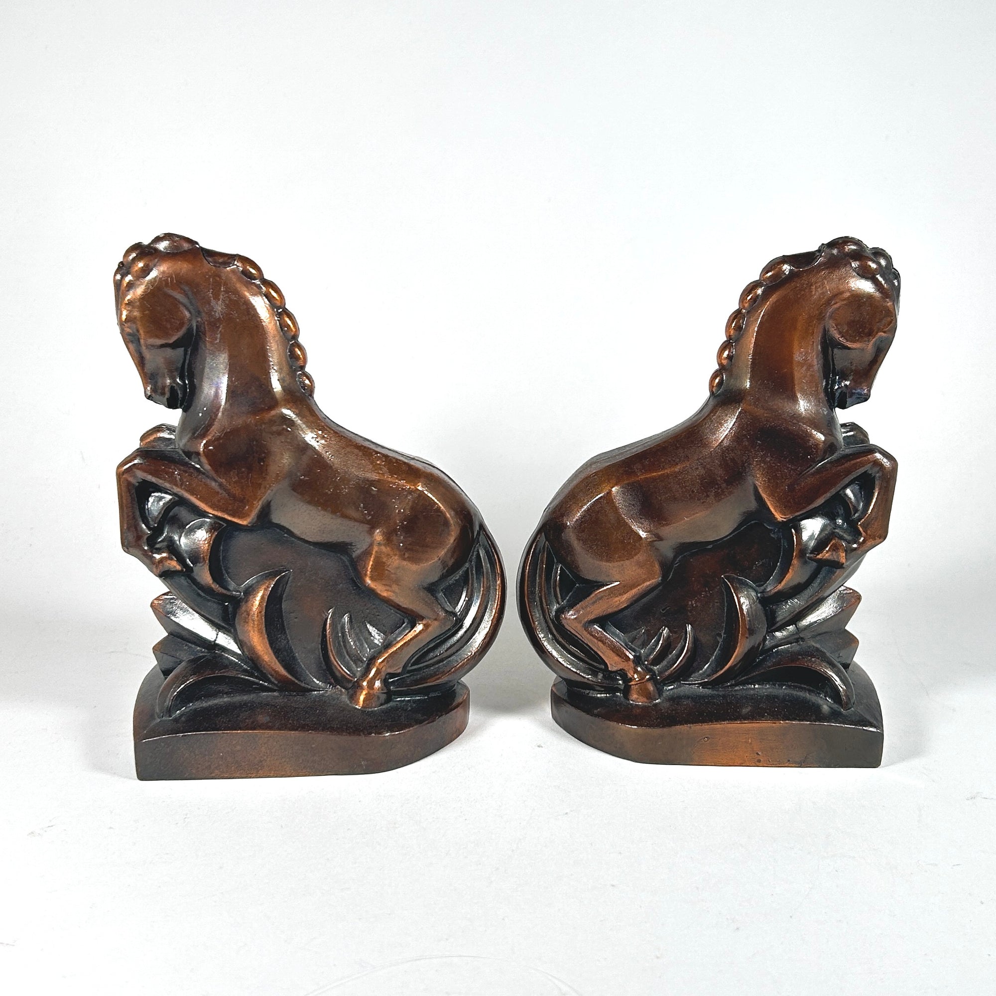 Art Deco Horse Bookends in a Copper Tone