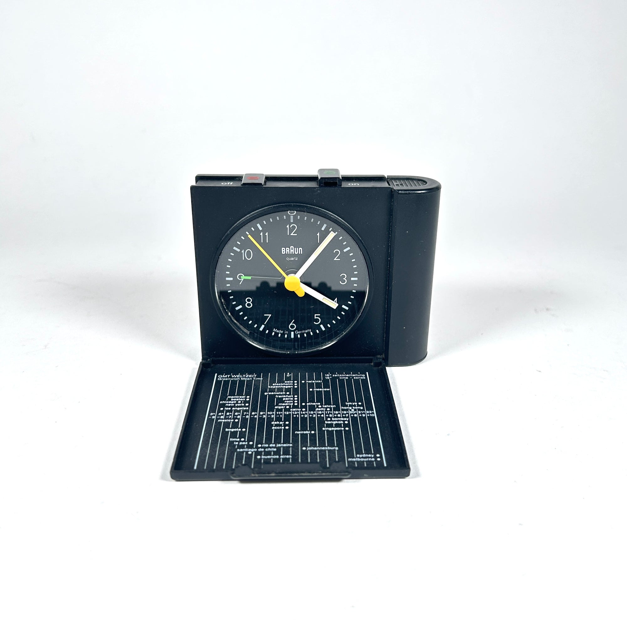 Braun Black Travel Clock by Dietrich Lubs &amp; Dieter Rams Model AB313 SL