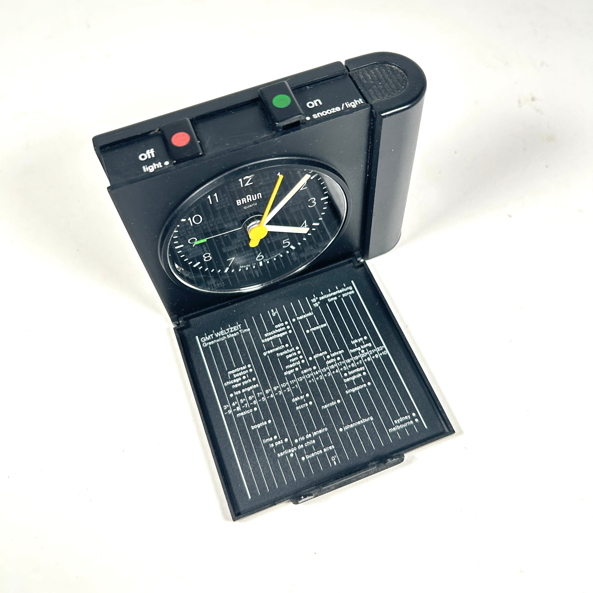 Braun Black Travel Clock by Dietrich Lubs &amp; Dieter Rams Model AB313 SL