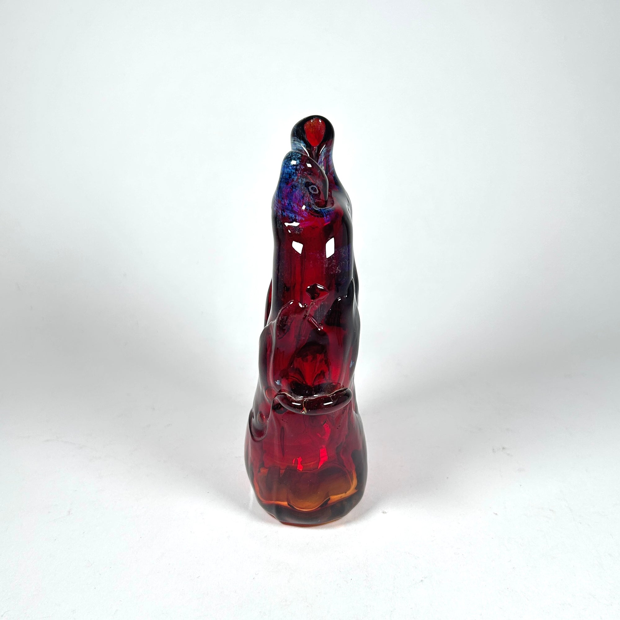 Abstract Art Glass Red Fish Vase by Marshall 1970