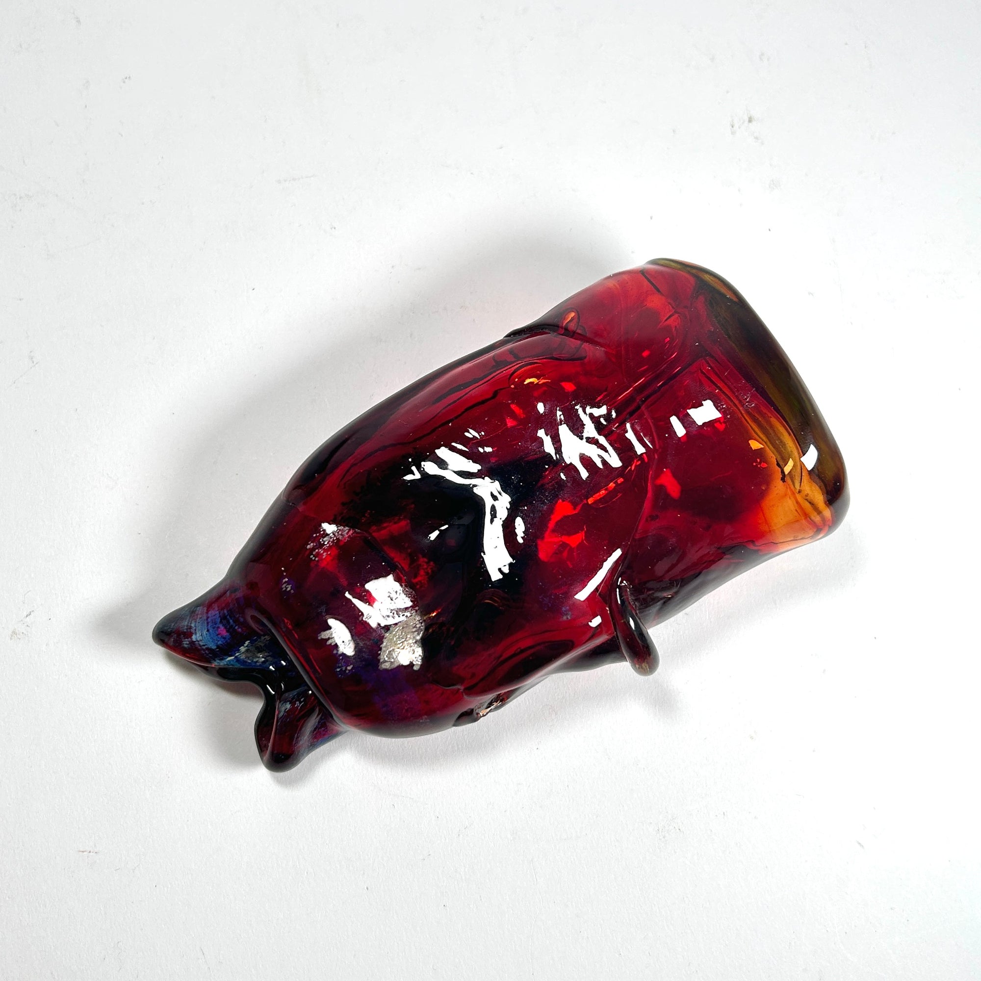 Abstract Art Glass Red Fish Vase by Marshall 1970