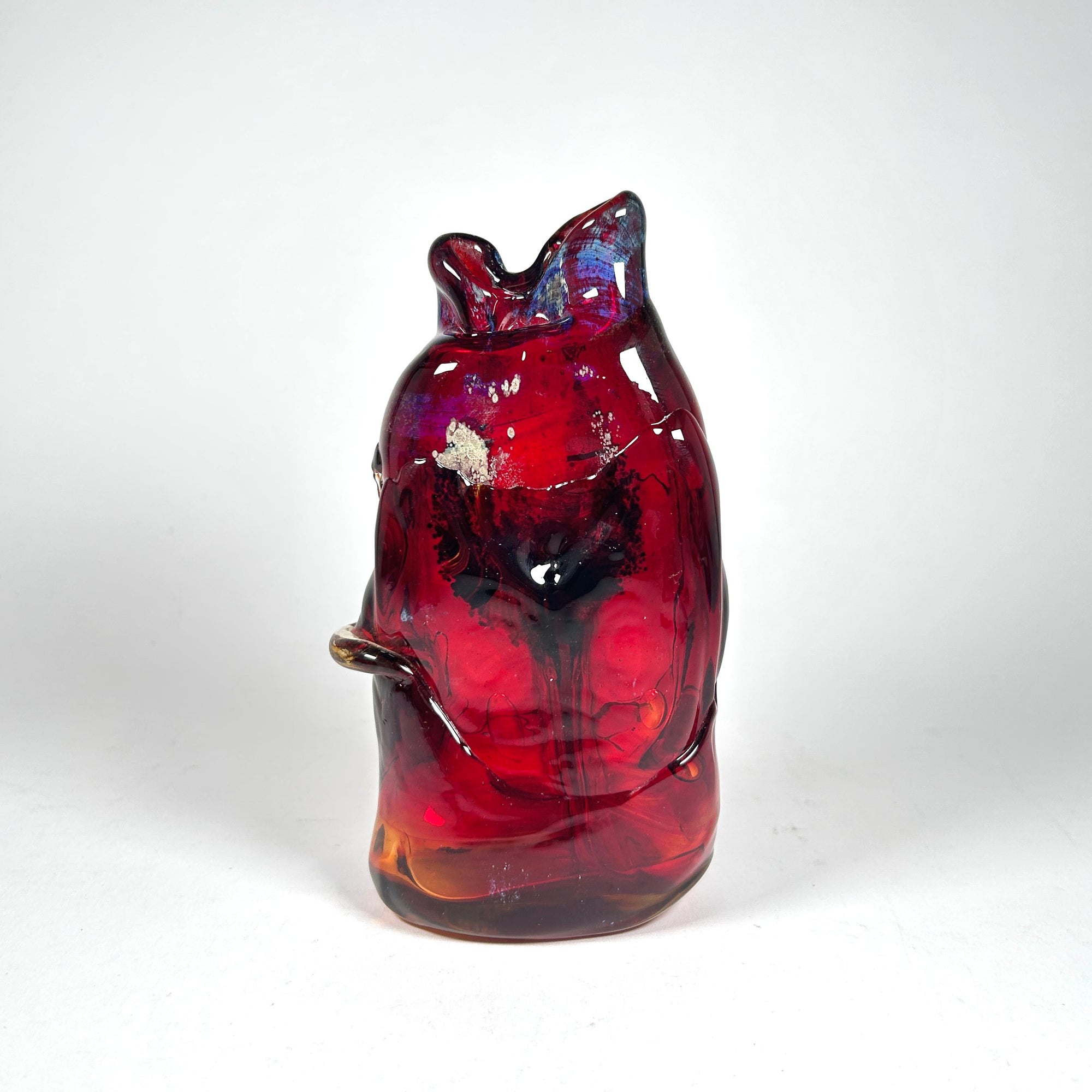 Abstract Art Glass Red Fish Vase by Marshall 1970