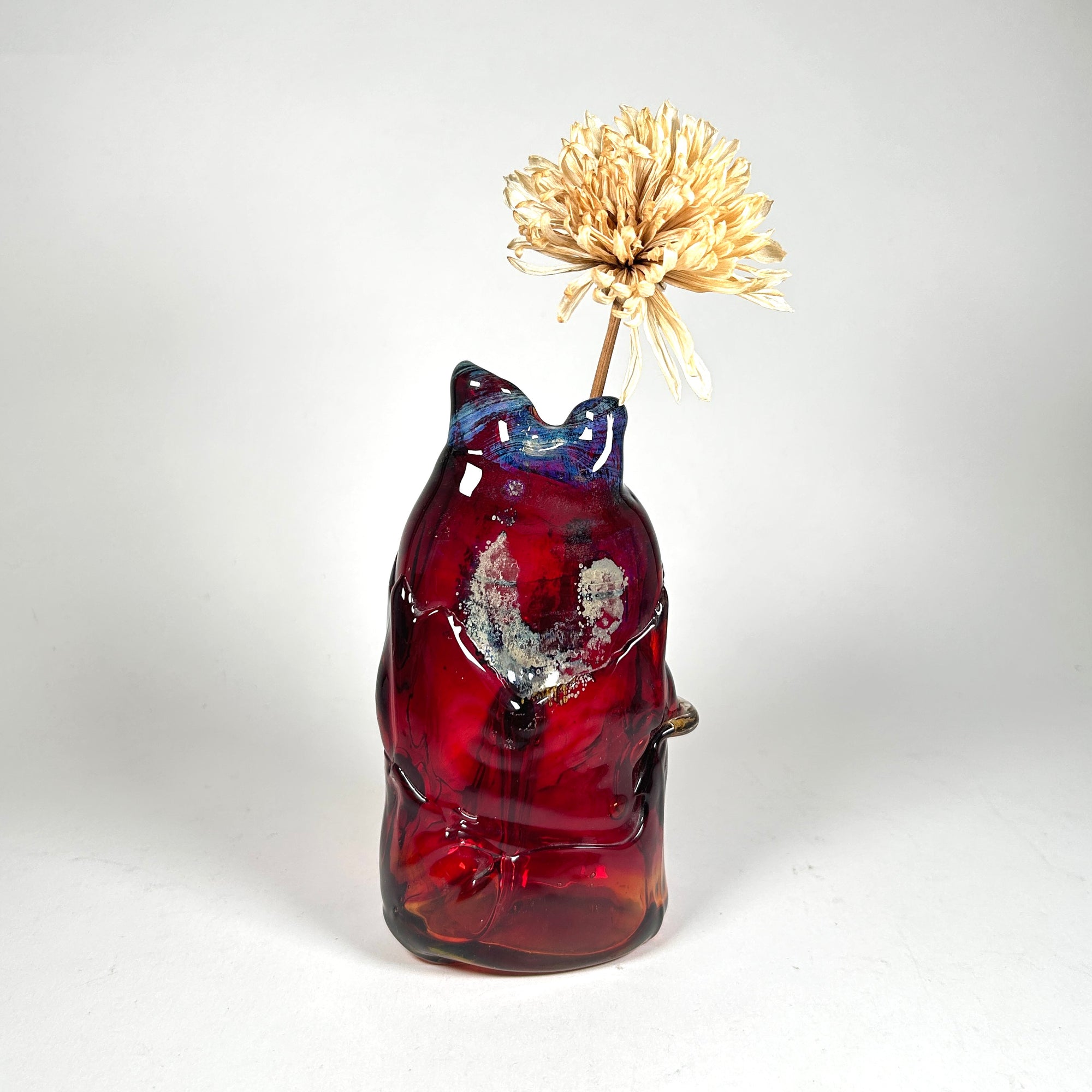 Abstract Art Glass Red Fish Vase by Marshall 1970