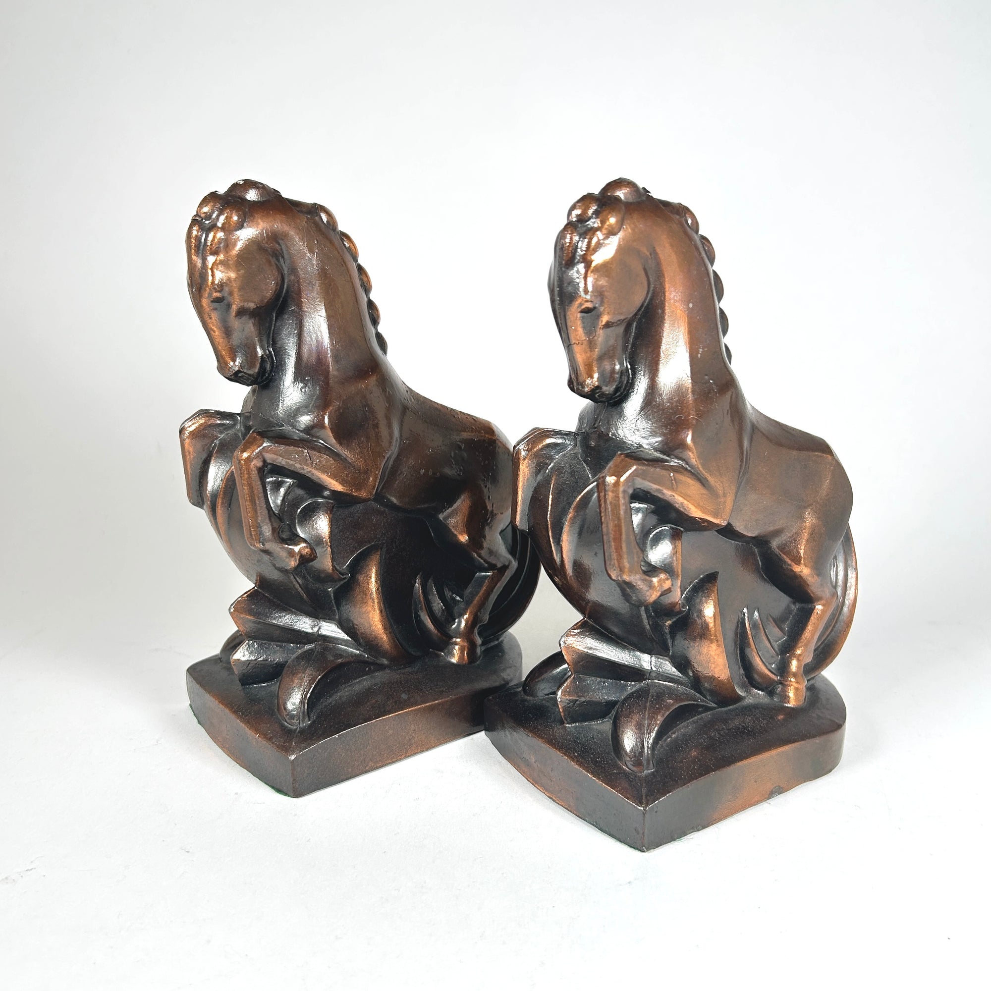 Art Deco Horse Bookends in a Copper Tone