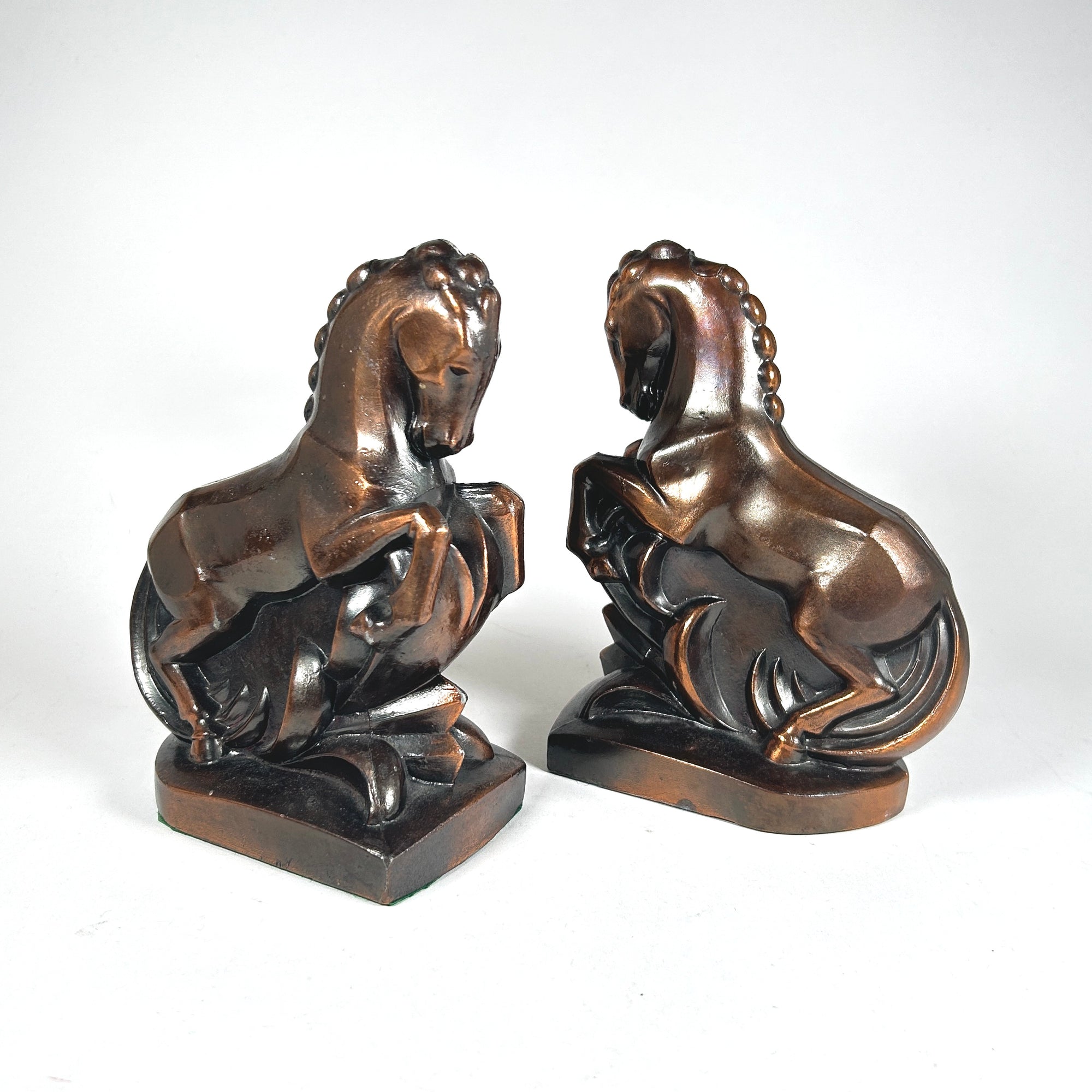 Art Deco Horse Bookends in a Copper Tone