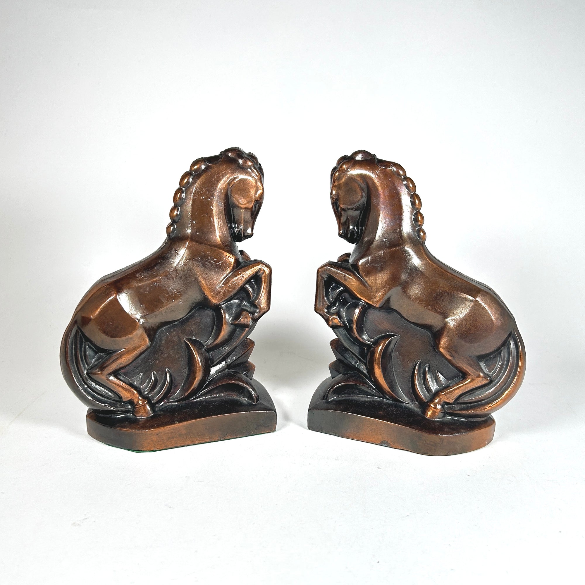 Art Deco Horse Bookends in a Copper Tone