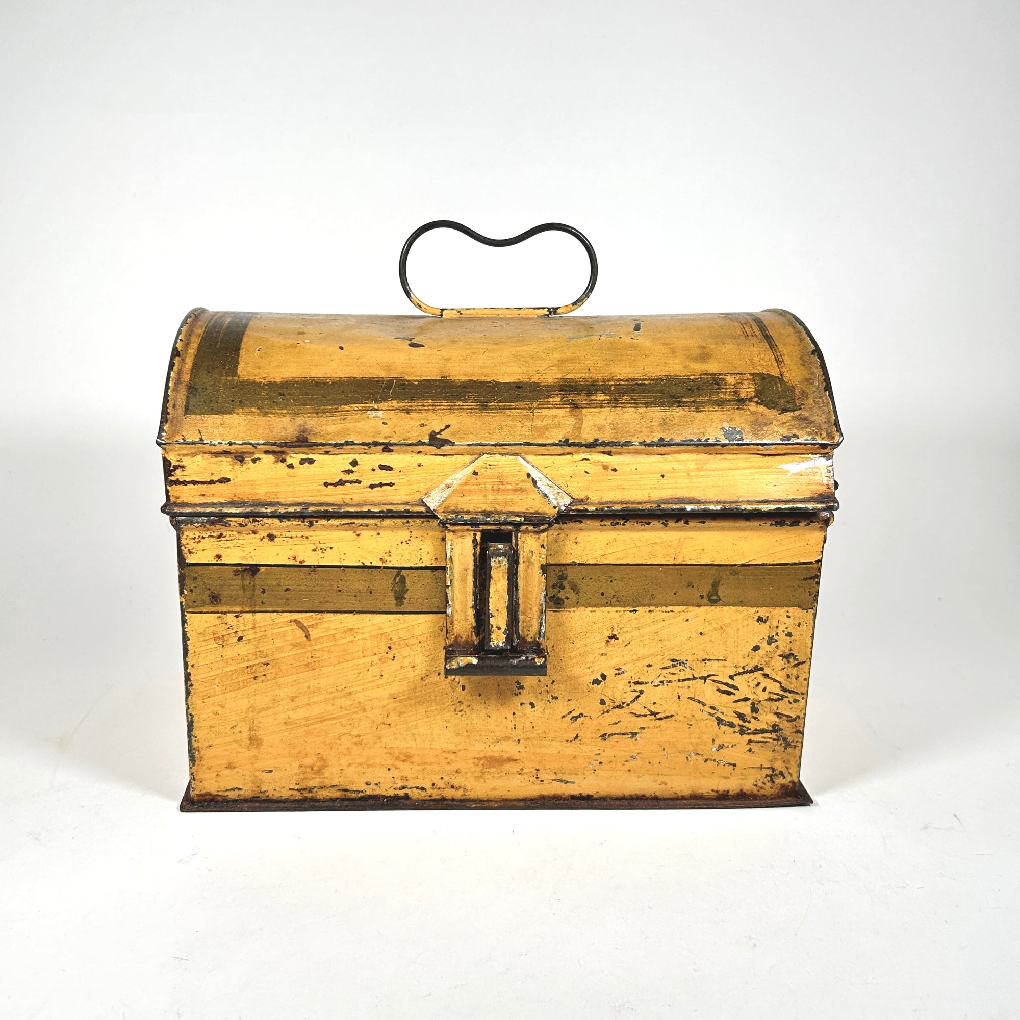Victorian Yellow Toleware Metal Dome Top Box