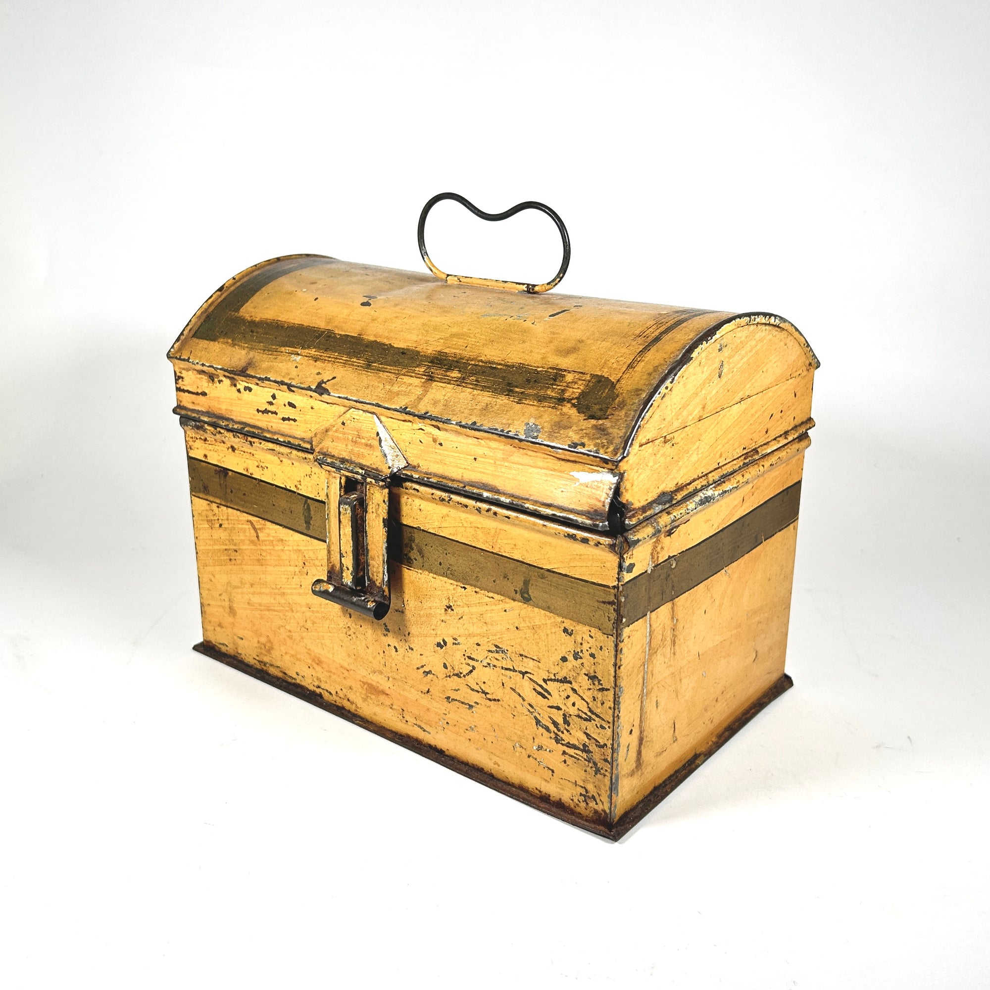 Victorian Yellow Toleware Metal Dome Top Box