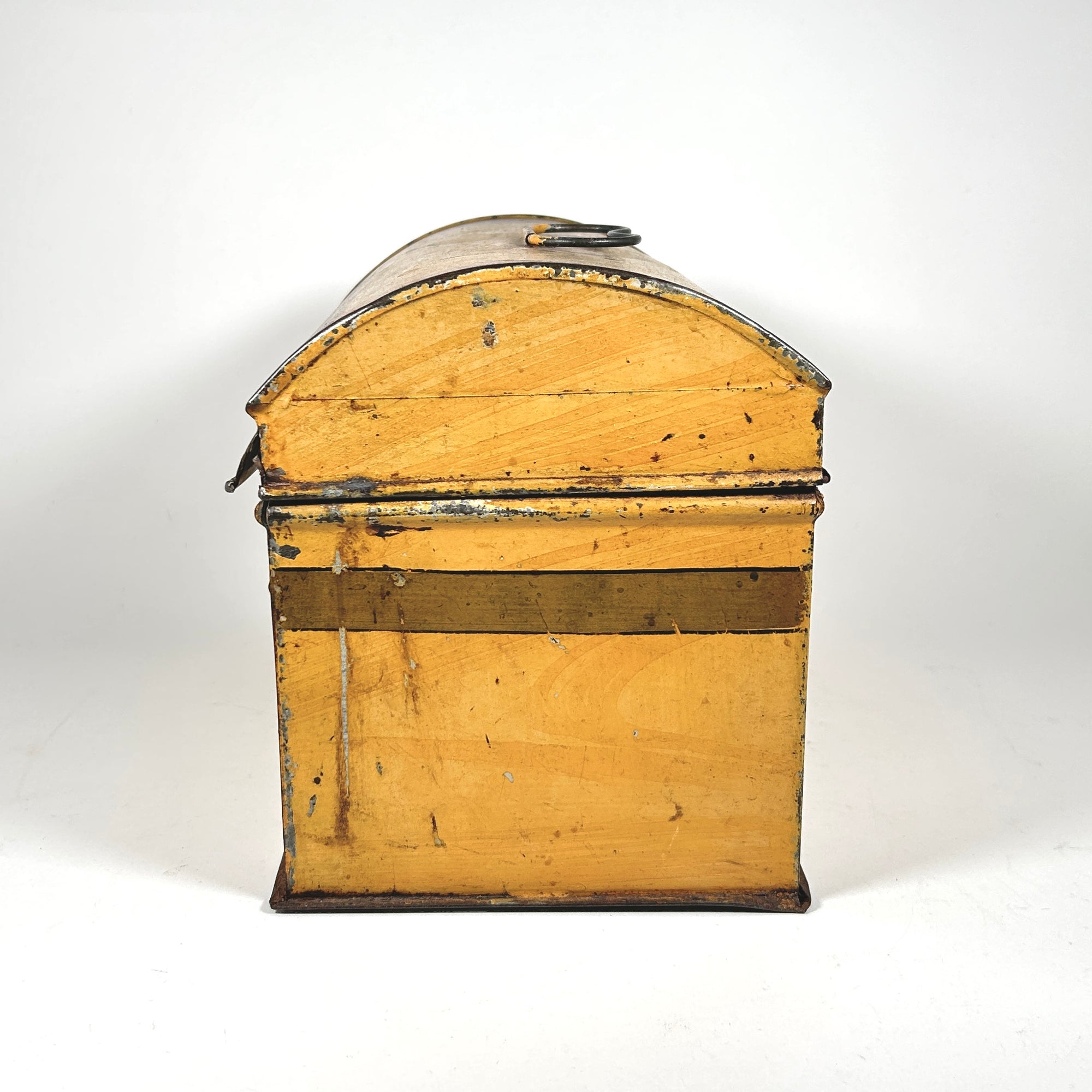 Victorian Yellow Toleware Metal Dome Top Box