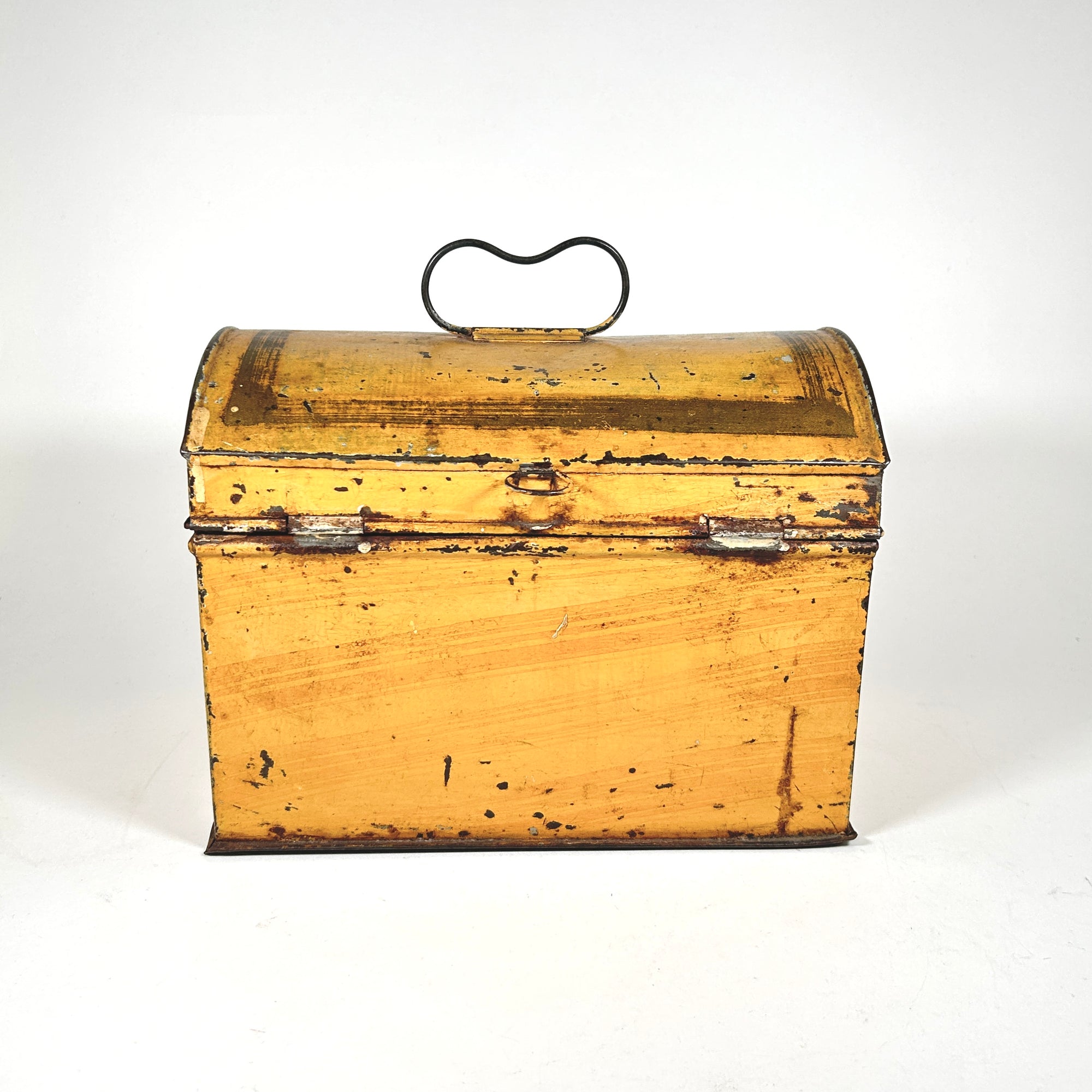 Victorian Yellow Toleware Metal Dome Top Box