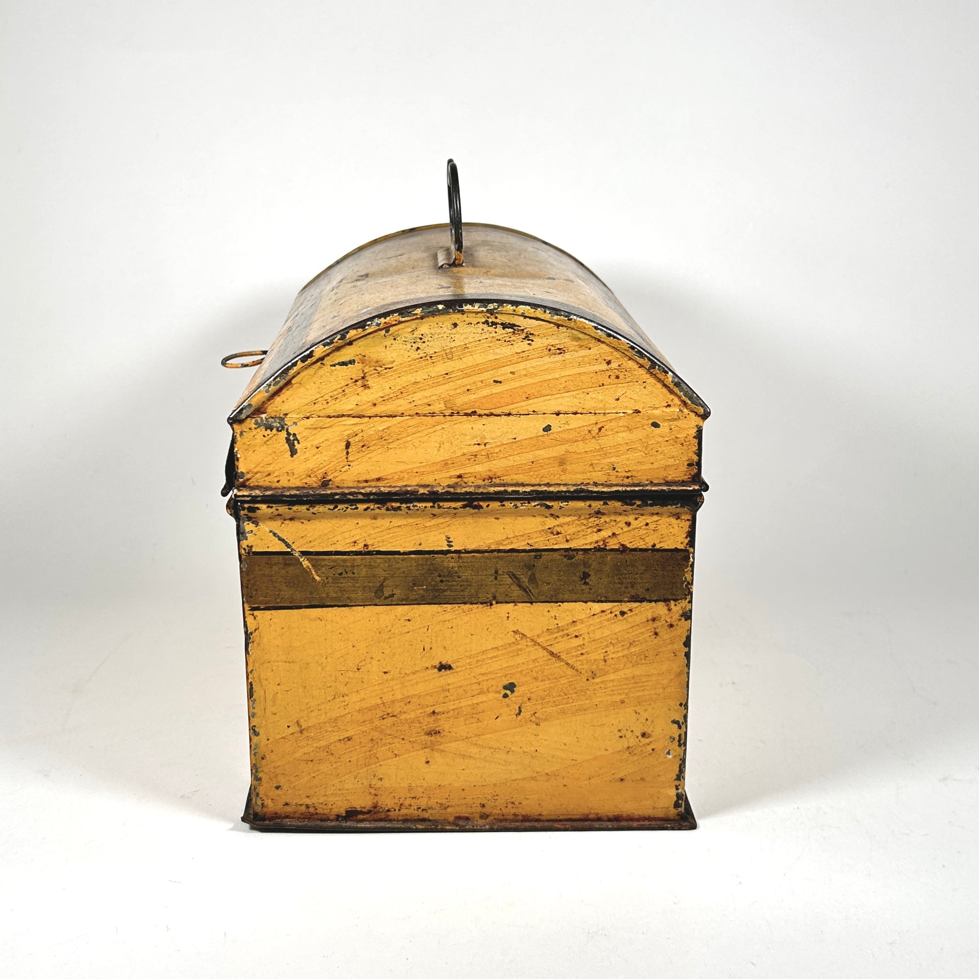 Victorian Yellow Toleware Metal Dome Top Box