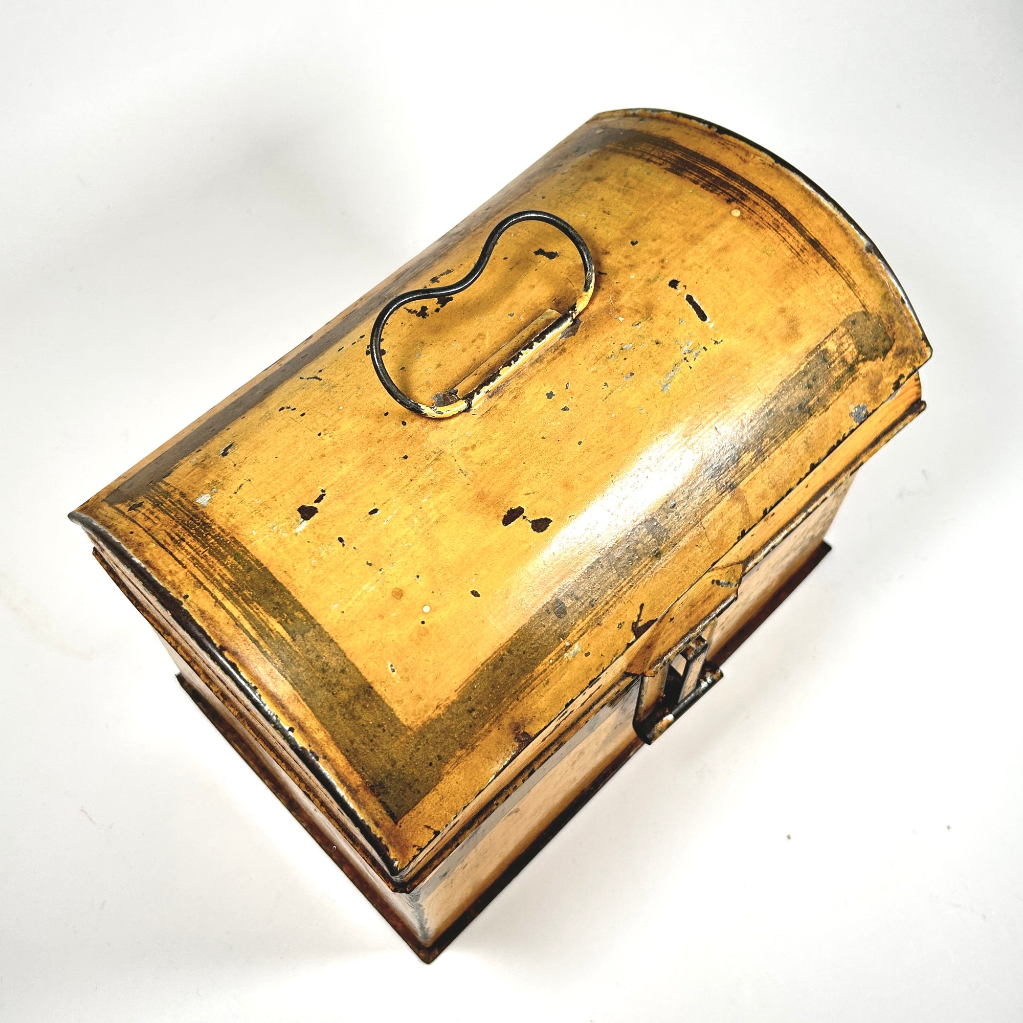 Victorian Yellow Toleware Metal Dome Top Box