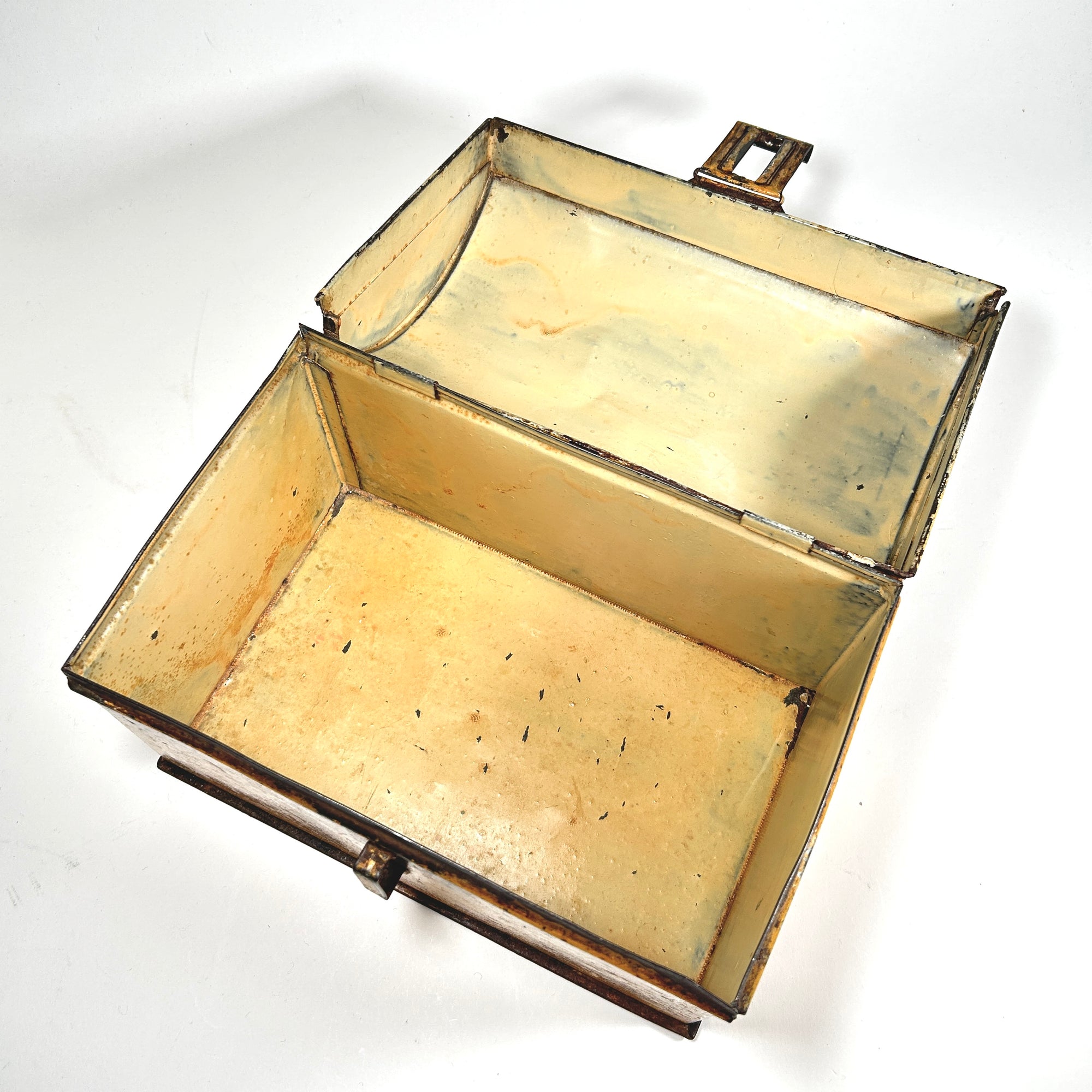 Victorian Yellow Toleware Metal Dome Top Box