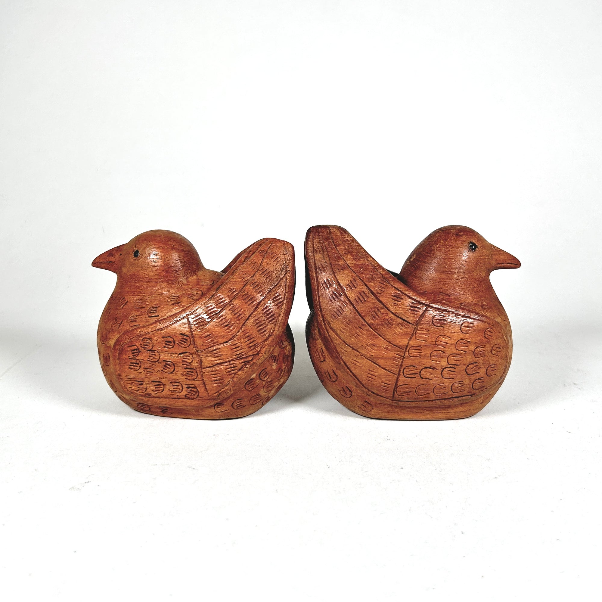 Vintage Carved Wood Birds in Folk Art Style