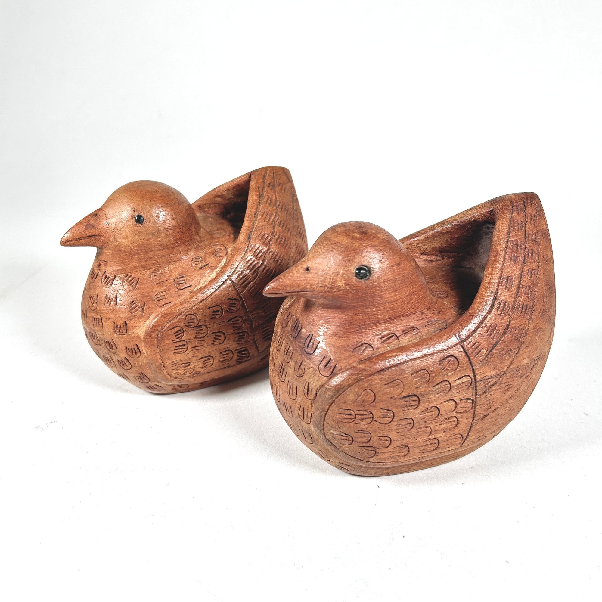 Vintage Carved Wood Birds in Folk Art Style