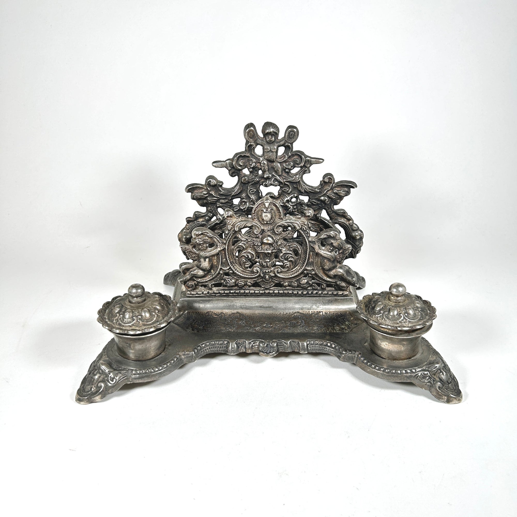 Rococo Style Double Inkwell and Letter Holder, Italy/France, c. 1900