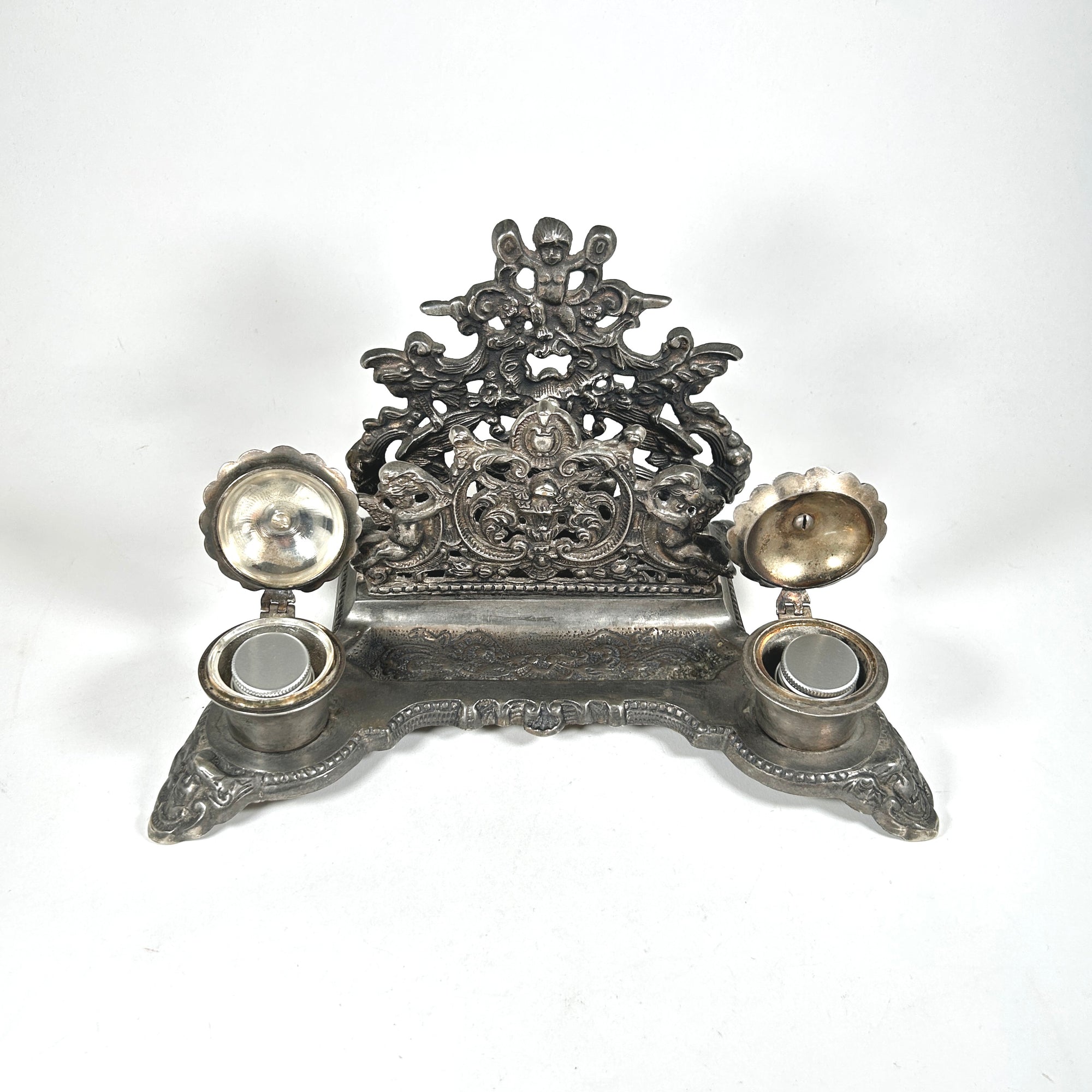 Rococo Style Double Inkwell and Letter Holder, Italy/France, c. 1900