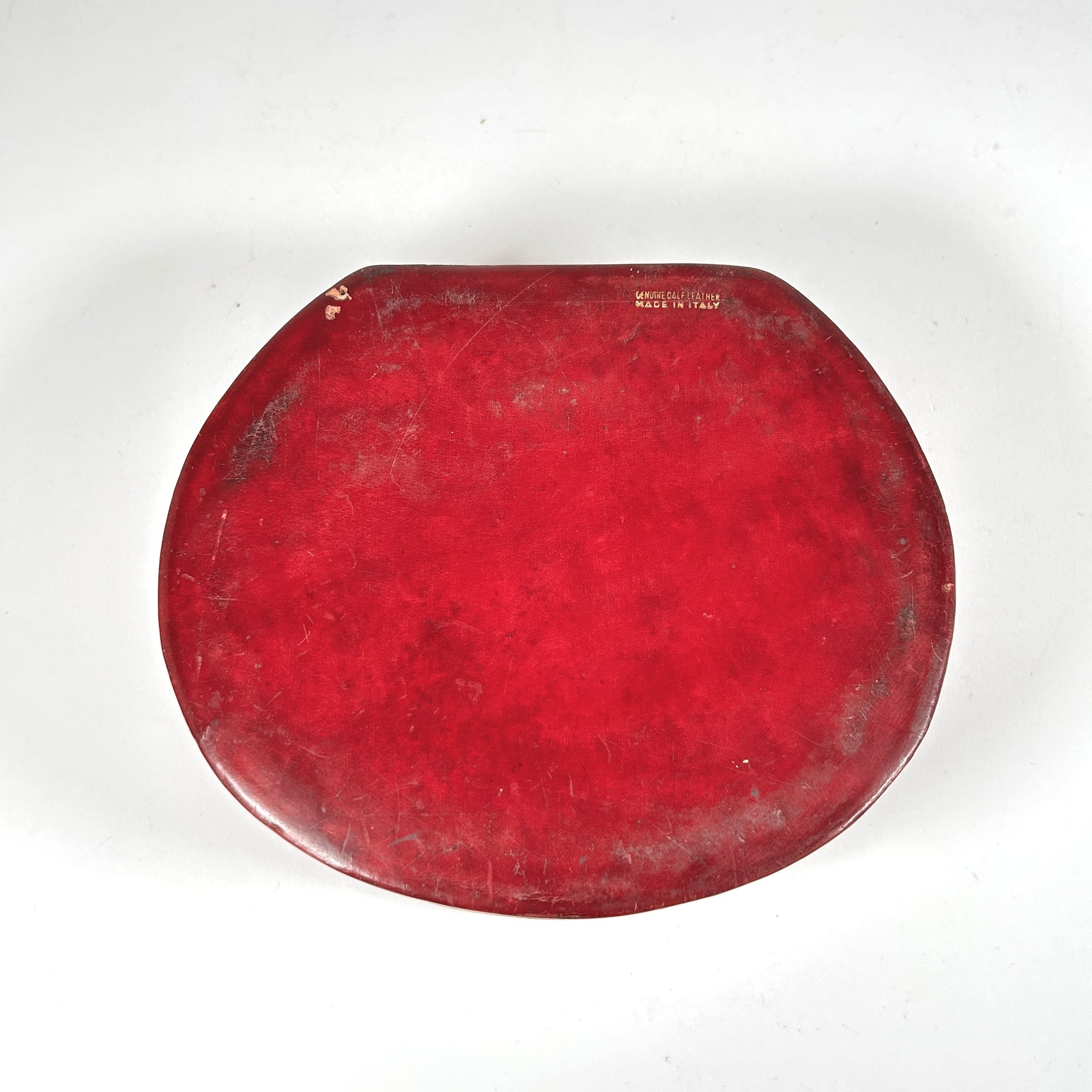 Italian Red Leather Scallop-Shaped Jewelry Box with Gold Decorations