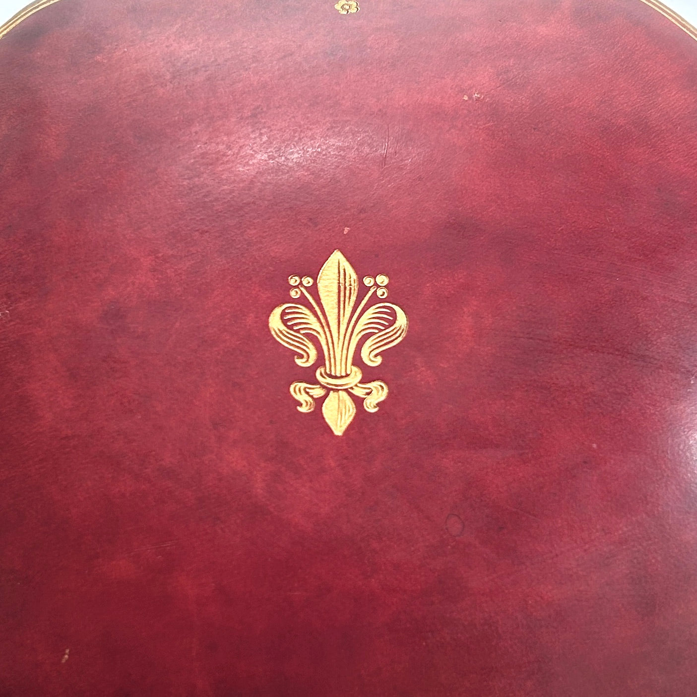 Italian Red Leather Scallop-Shaped Jewelry Box with Gold Decorations