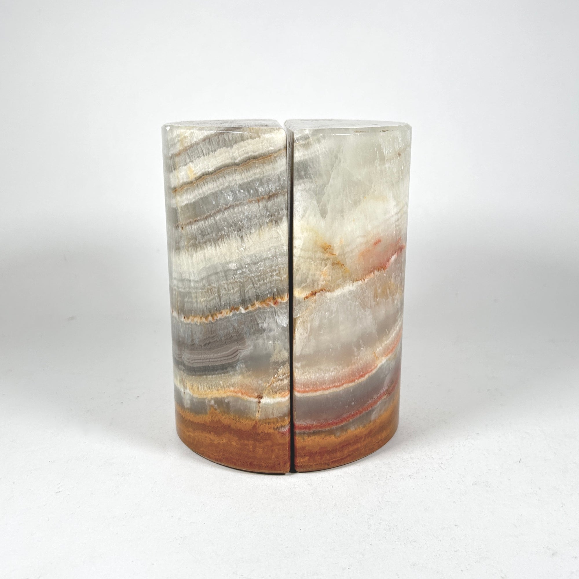 Banded Red Onyx Bookends, Half Moon Architectural Form