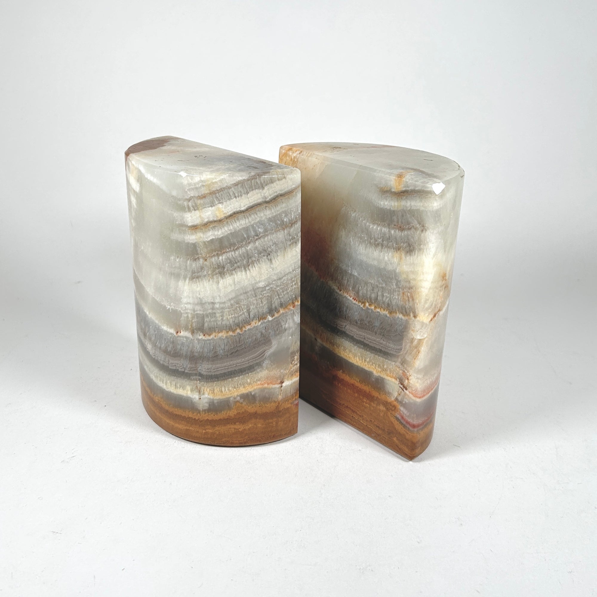 Banded Red Onyx Bookends, Half Moon Architectural Form