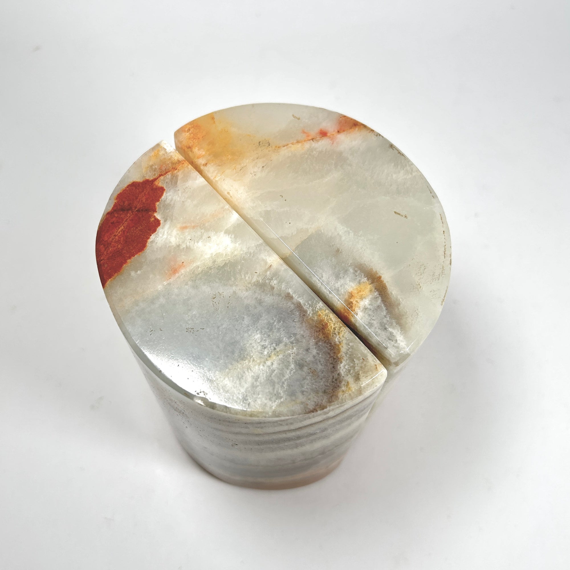 Banded Red Onyx Bookends, Half Moon Architectural Form