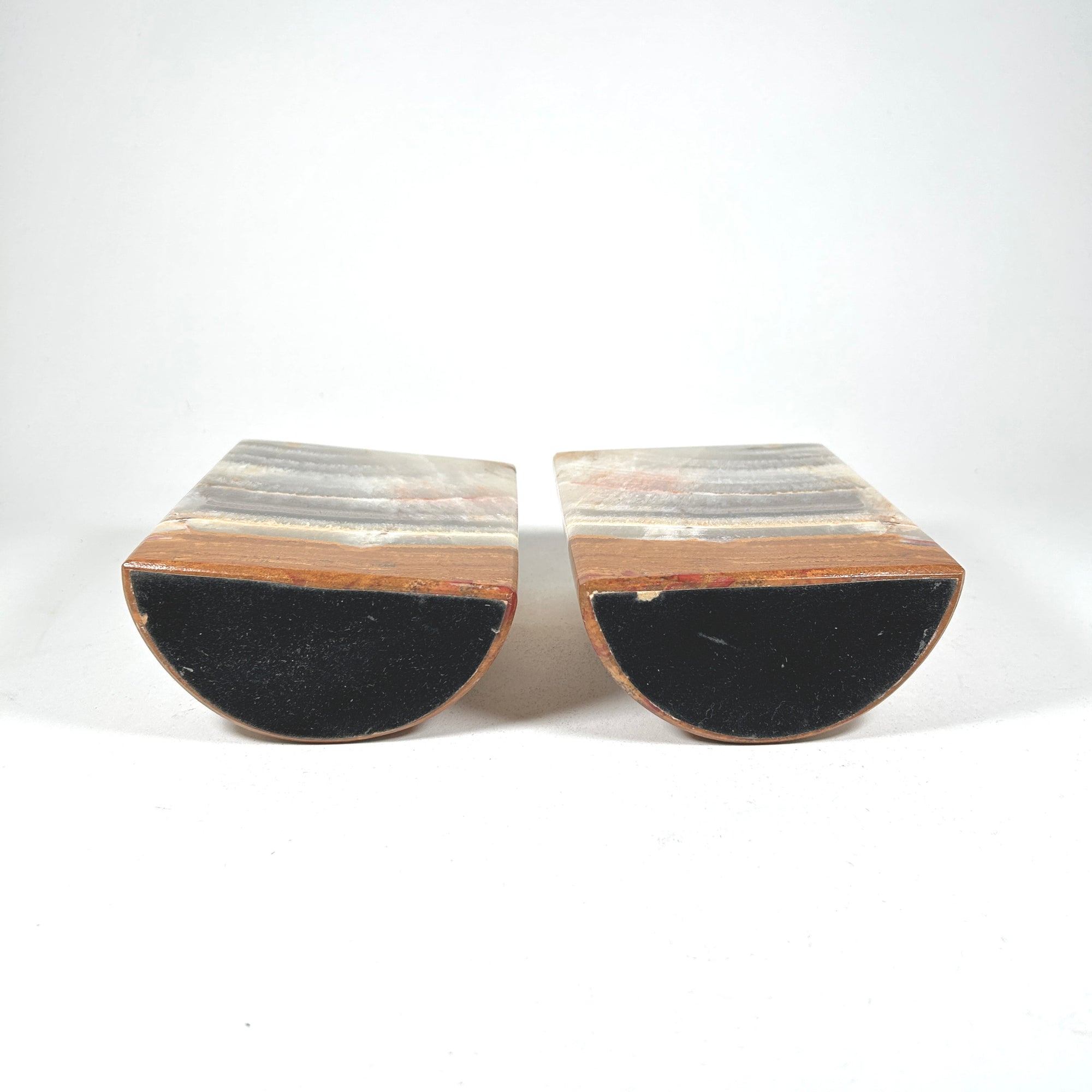 Banded Red Onyx Bookends, Half Moon Architectural Form