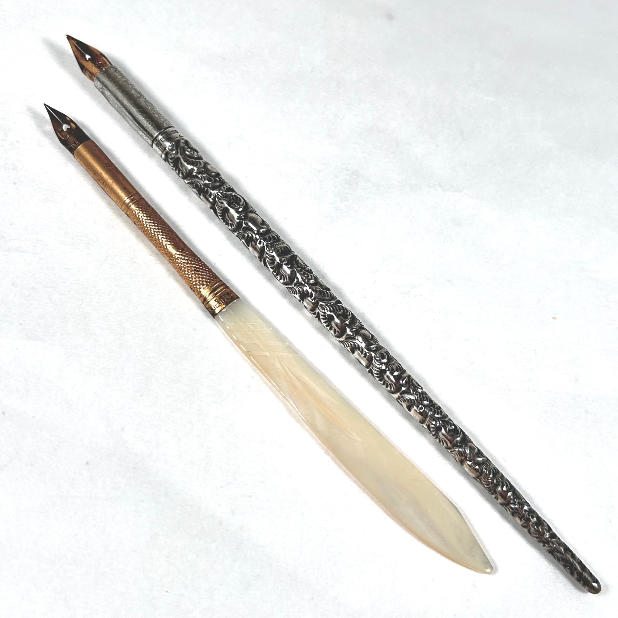 Sterling Silver Repousse and Mother of Pearl Dip Pen