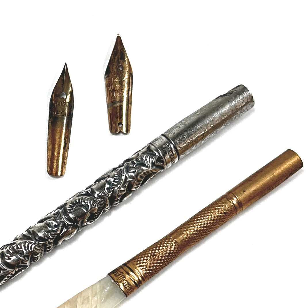 Sterling Silver Repousse and Mother of Pearl Dip Pen