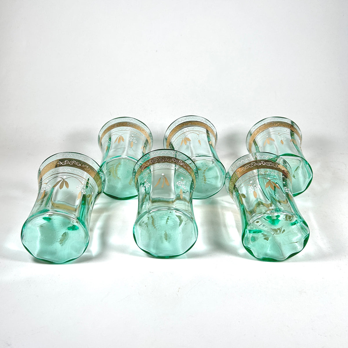 Bohemian Aqua Flared Mouth Tumbler Uranium Glass Set of Six