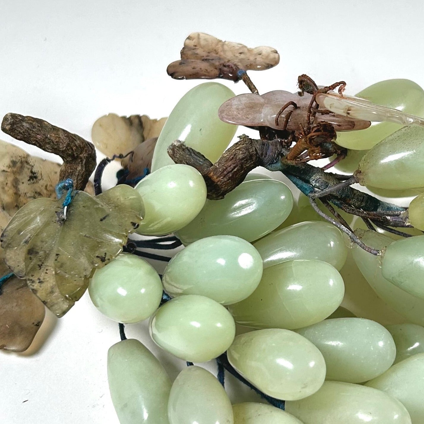 Vintage Asian Jade Grape Bunches with Leaves - Realistic Faux Fruit