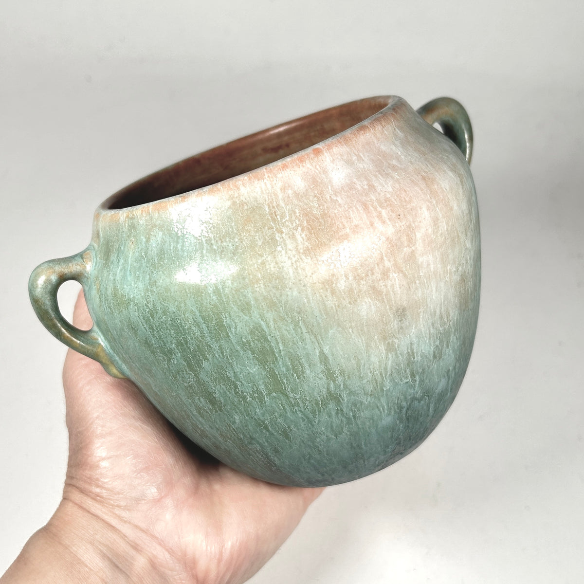 Roseville Pottery Earlam 1930 Two Handle Pot Vase Green Blue