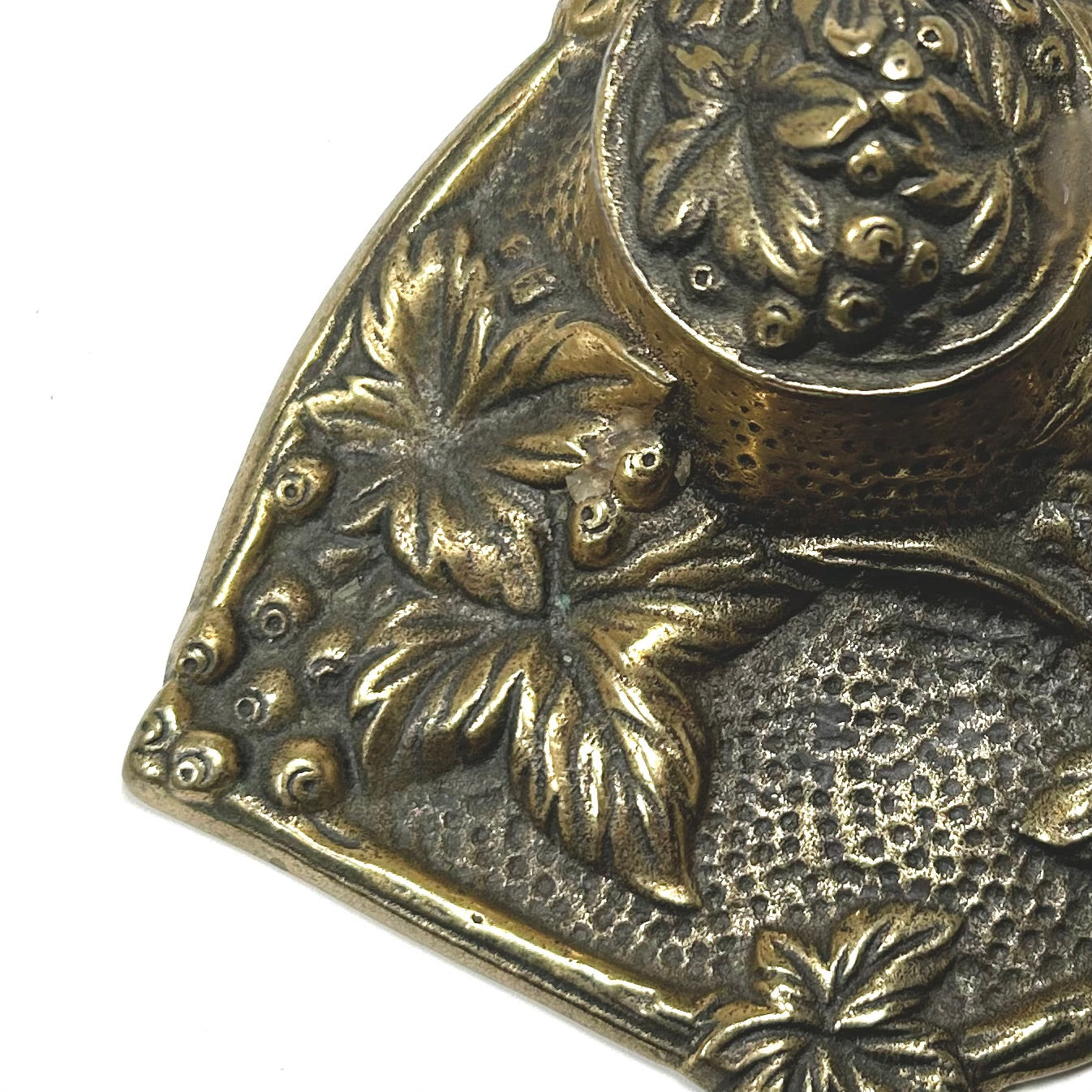 Antique Brass Inkwell with Leaf and Berry Design - Free Shipping