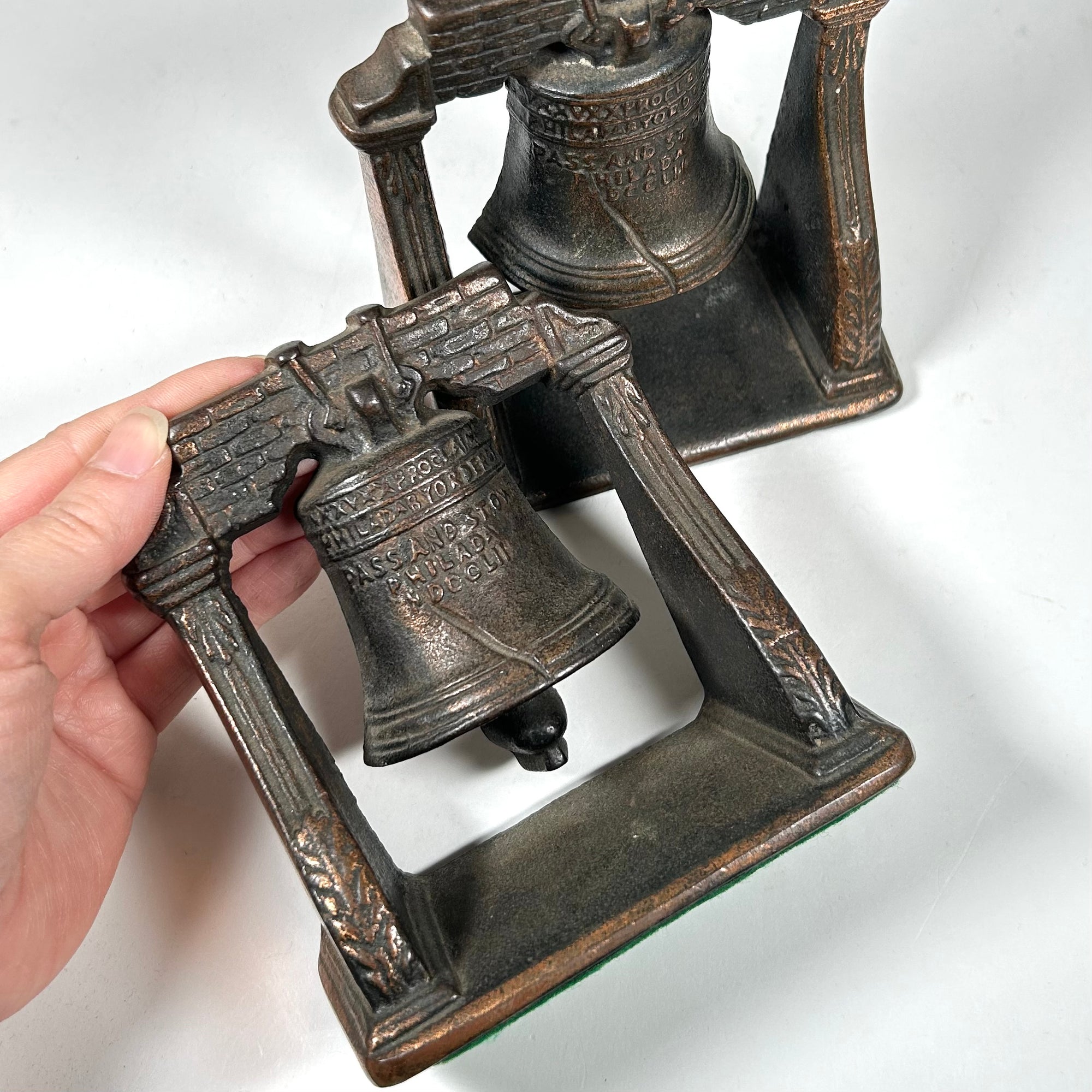 Vintage Liberty Bell Bookends - Copper Finished Iron