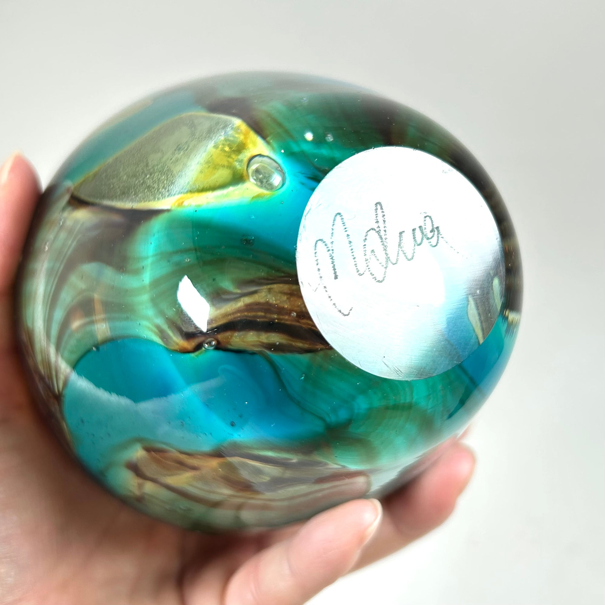 Vintage Mdina Glass Vase in Blue Tiger Pattern Signed