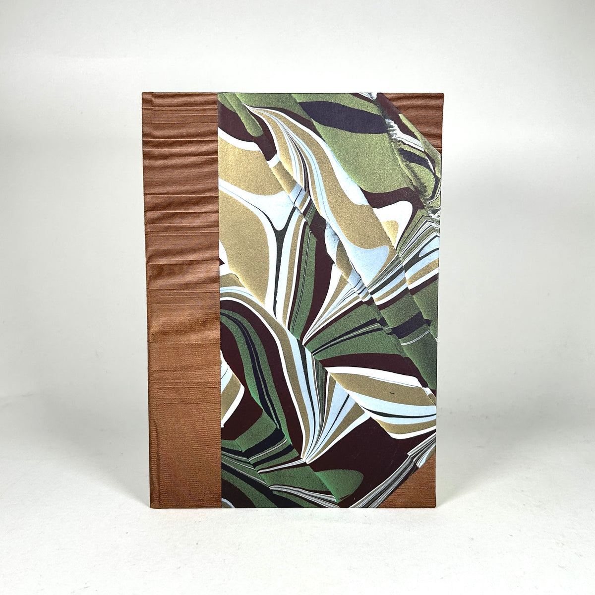 Address Book with Hand Marbled Paper and Brown Silk Binding