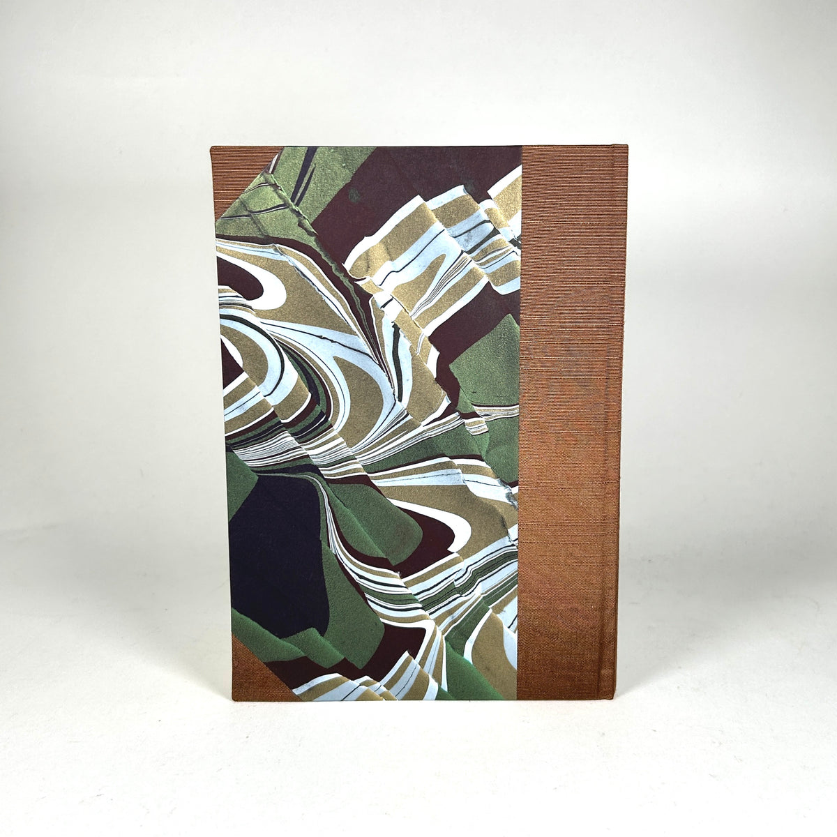 Address Book with Hand Marbled Paper and Brown Silk Binding