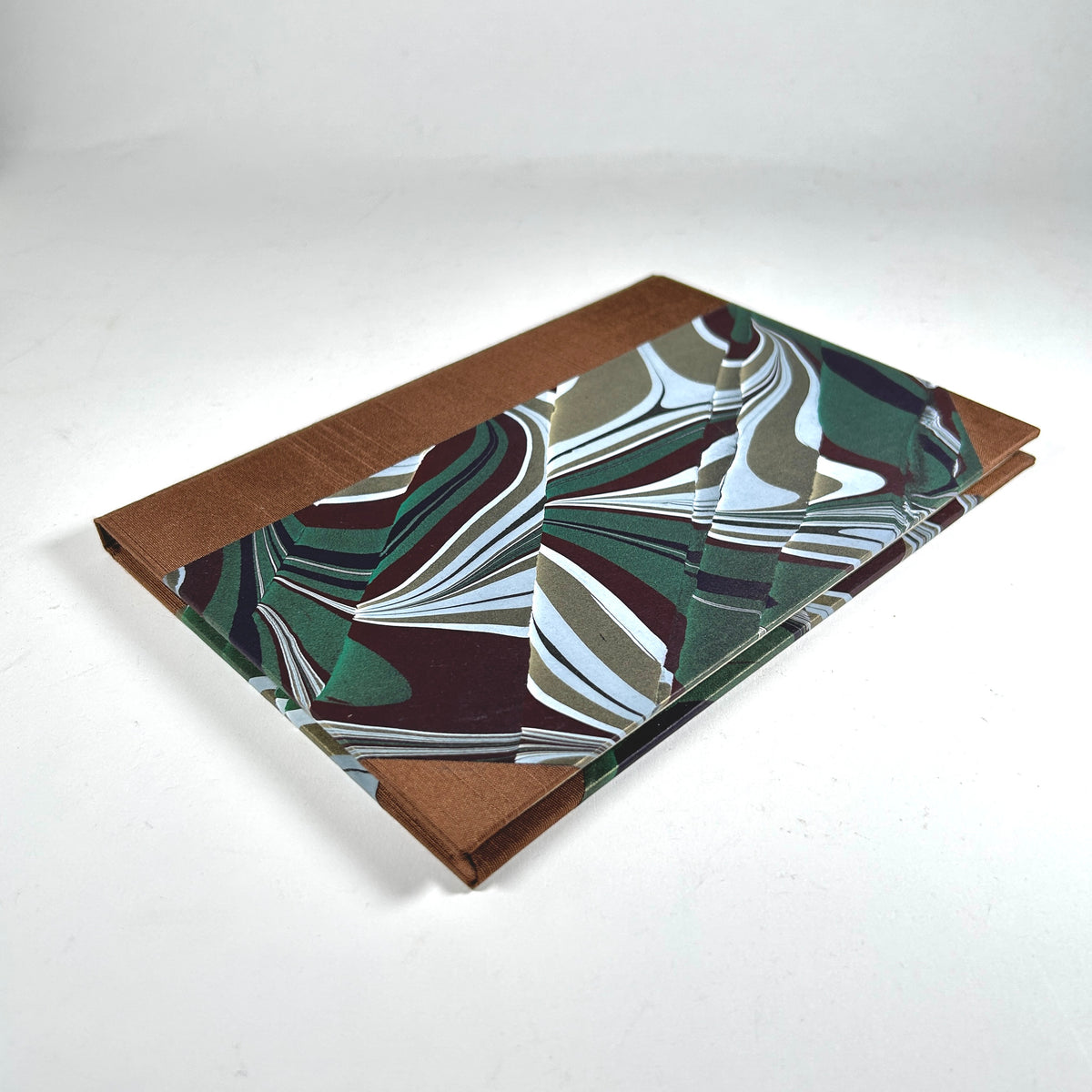 Address Book with Hand Marbled Paper and Brown Silk Binding