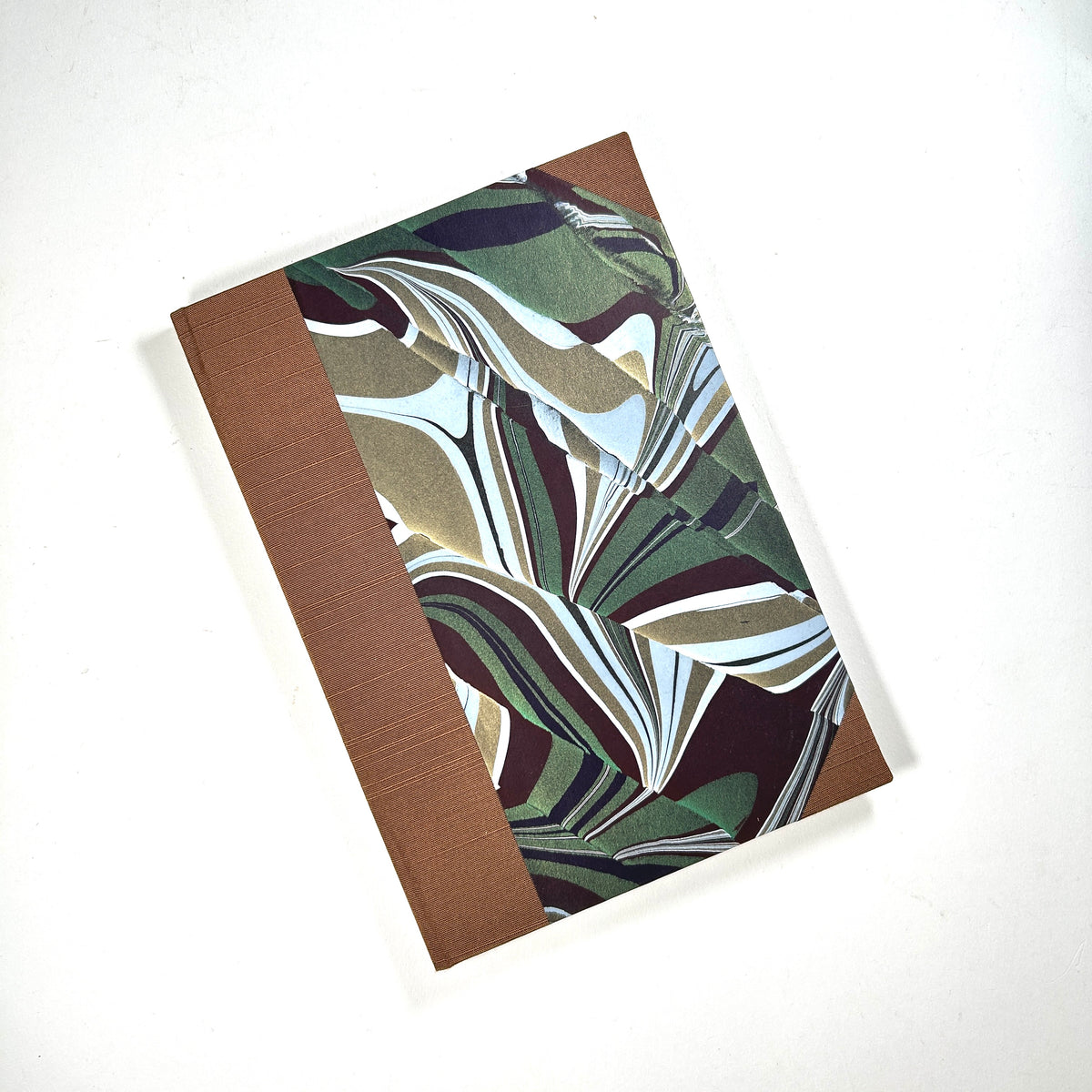 Address Book with Hand Marbled Paper and Brown Silk Binding