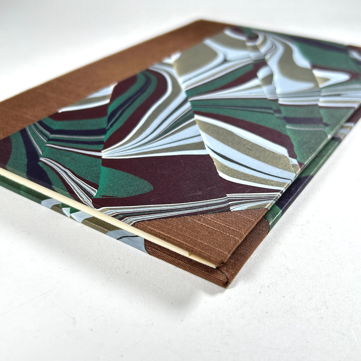 Marbled Paper Address Book with Brown Silk Binding
