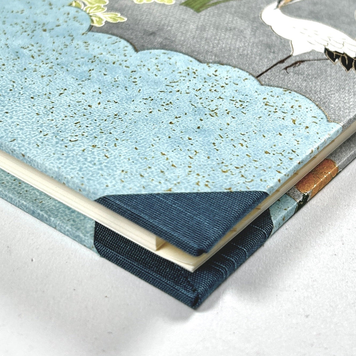 Address Book with Silk-Screened Crane Paper and Blue Silk Binding