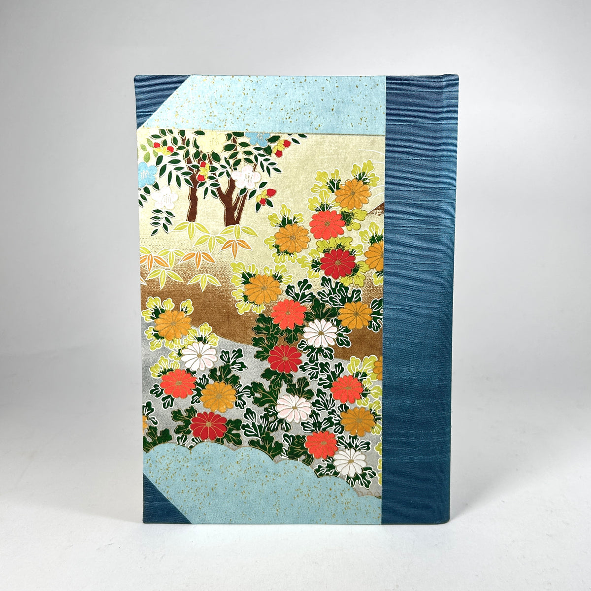 Address Book with Silk-Screened Crane Paper and Blue Silk Binding